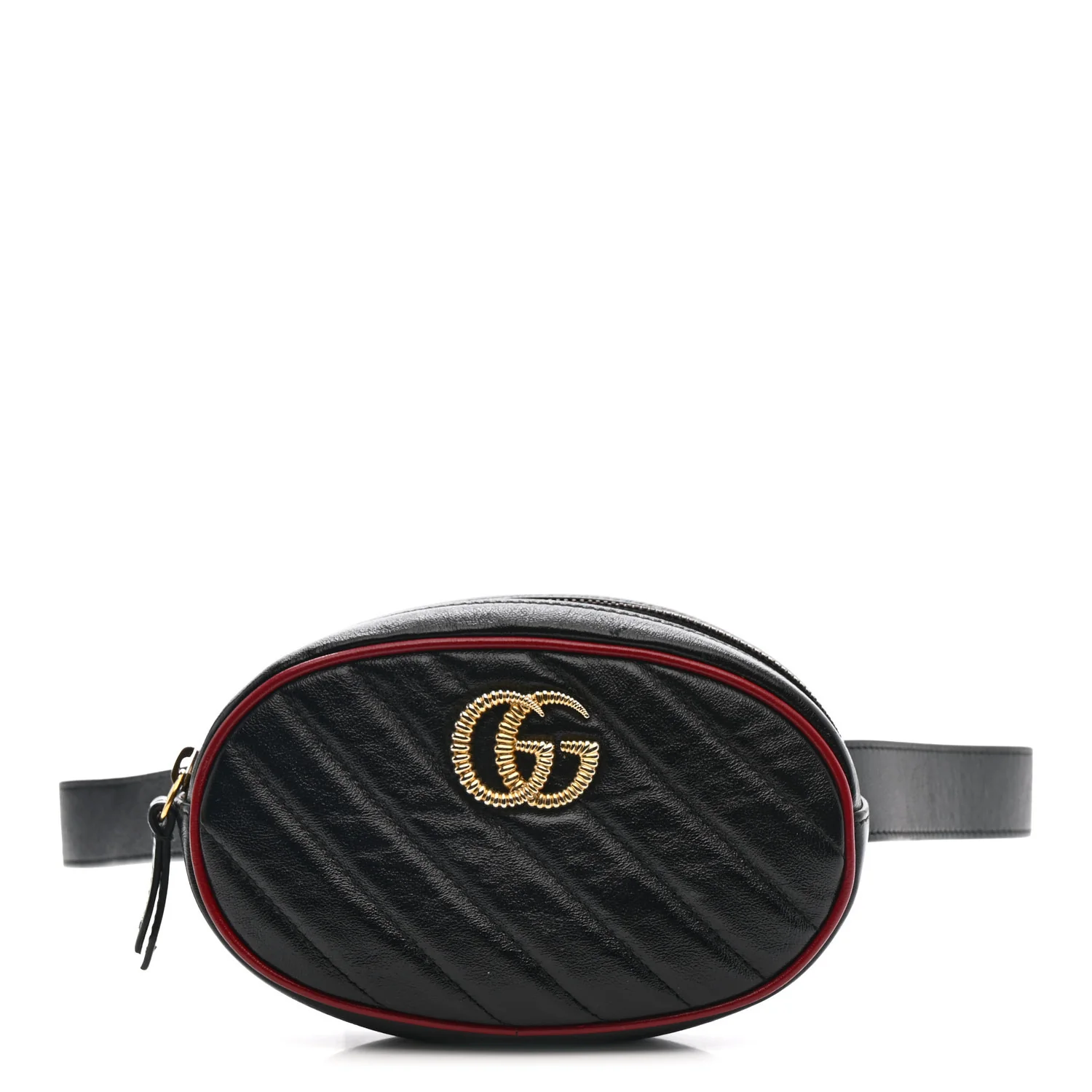 Azalea Calfskin Matelasse Diagonal Torchon GG Marmont Belt Bag 85 34 Black Romantic Cerise
