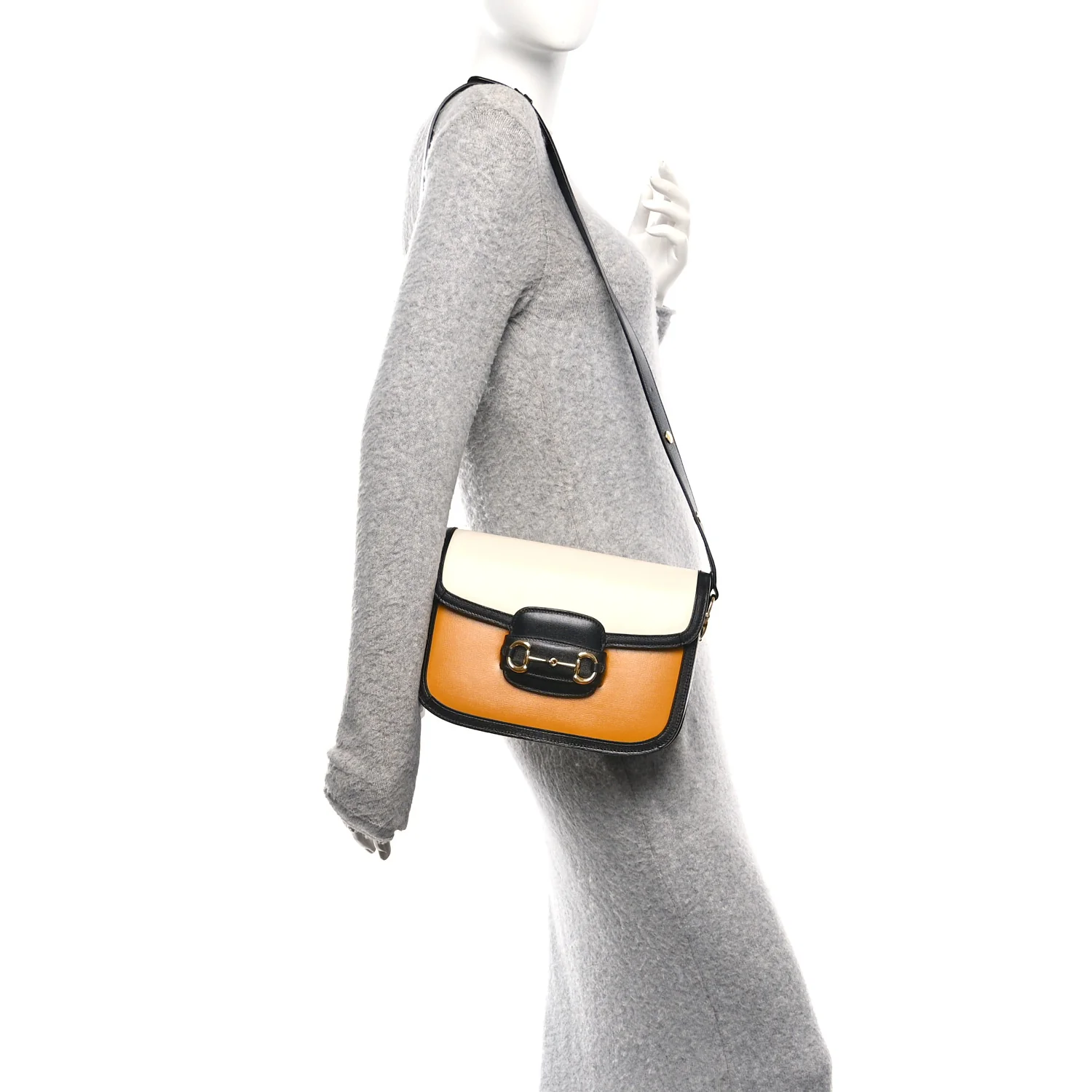 Azalea Calfskin Tri-Color Horsebit 1955 Shoulder Bag Mystic White Sun Oil Black - Image 2