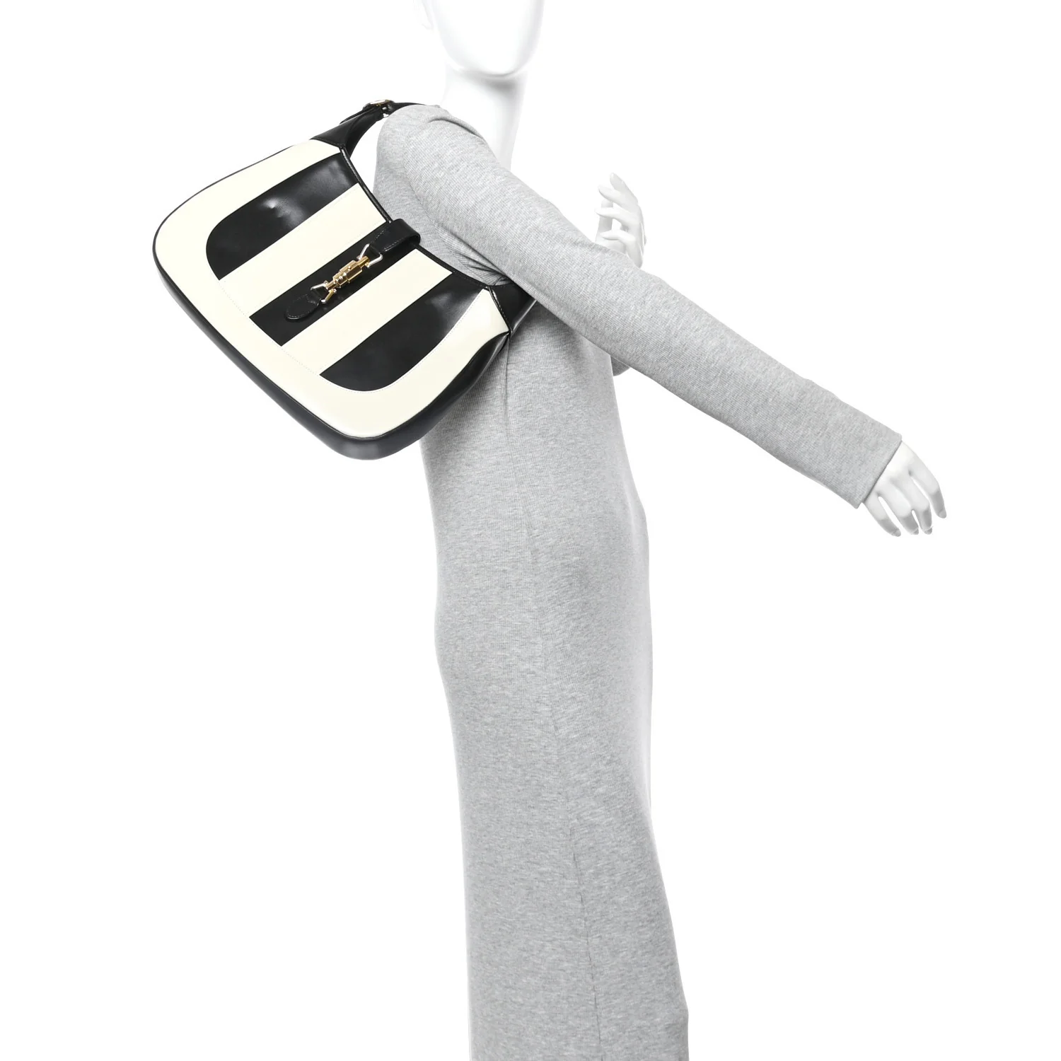 Boarded Dyana Lux Calfskin Striped Medium Jackie 1961 Hobo Black White - Image 2