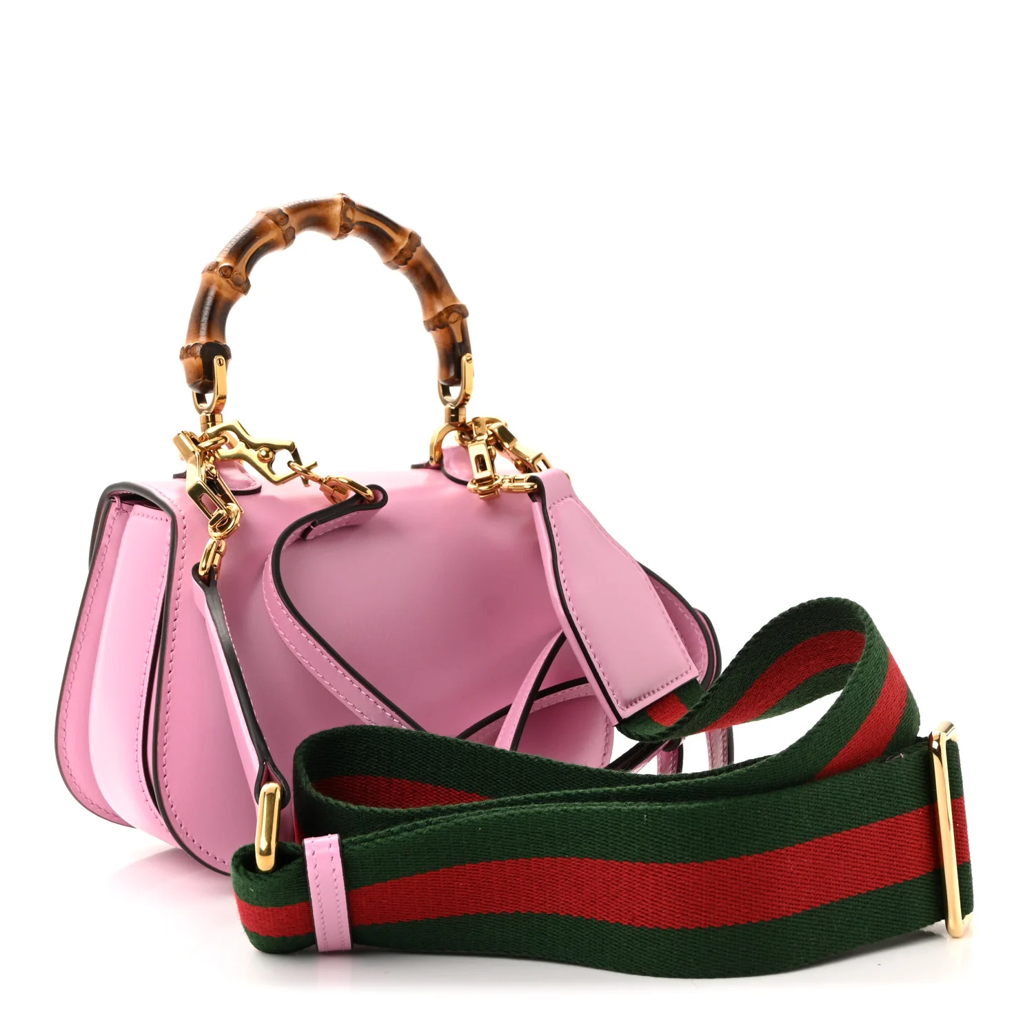 Boarded Dyana Lux Calfskin Web Mini Bamboo 1947 Top Handle Bag Nice Pink - Image 3