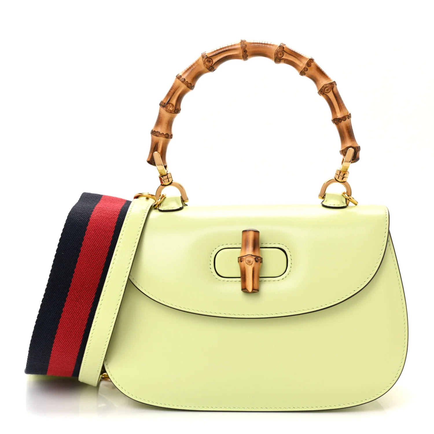 Boarded Dyana Lux Calfskin Web Small Bamboo 1947 Top Handle Bag Light Green