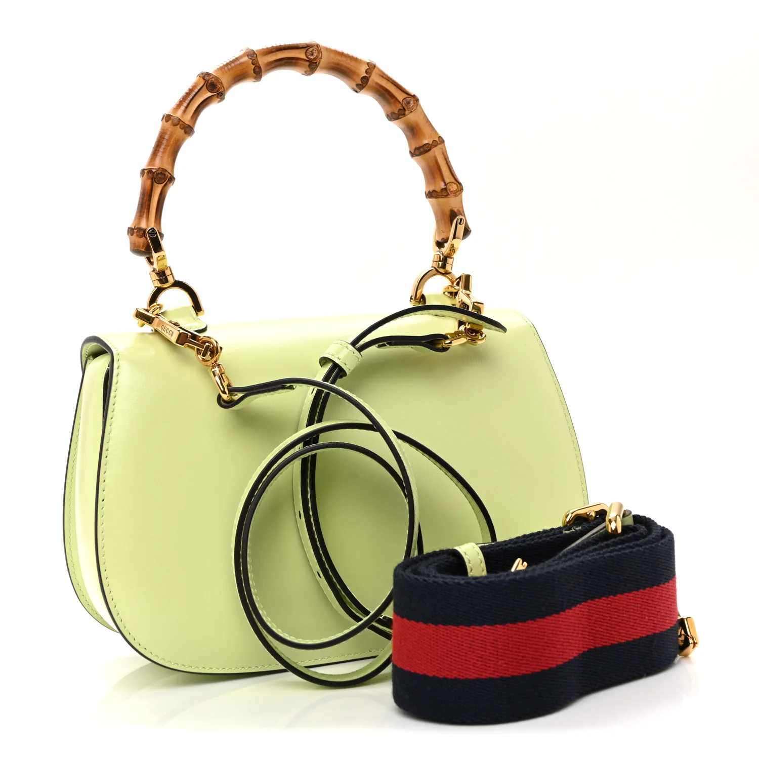 Boarded Dyana Lux Calfskin Web Small Bamboo 1947 Top Handle Bag Light Green - Image 4