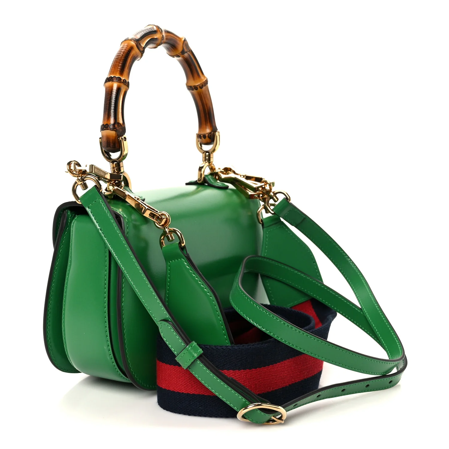 Boarded Dyana Lux Calfskin Web Small Bamboo 1947 Top Handle Bag Spring Green - Image 4