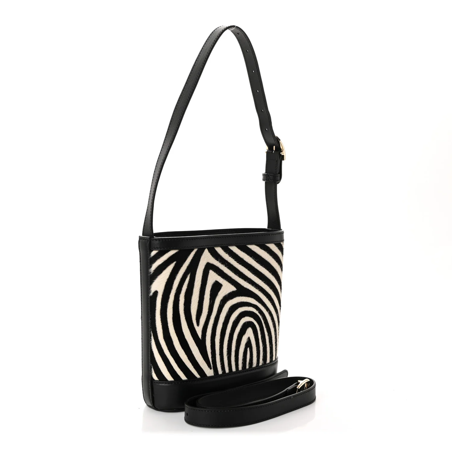 Calf Hair Calfskin Zebra Print Gucci 73 Mini Bucket Bag Black White - Image 3