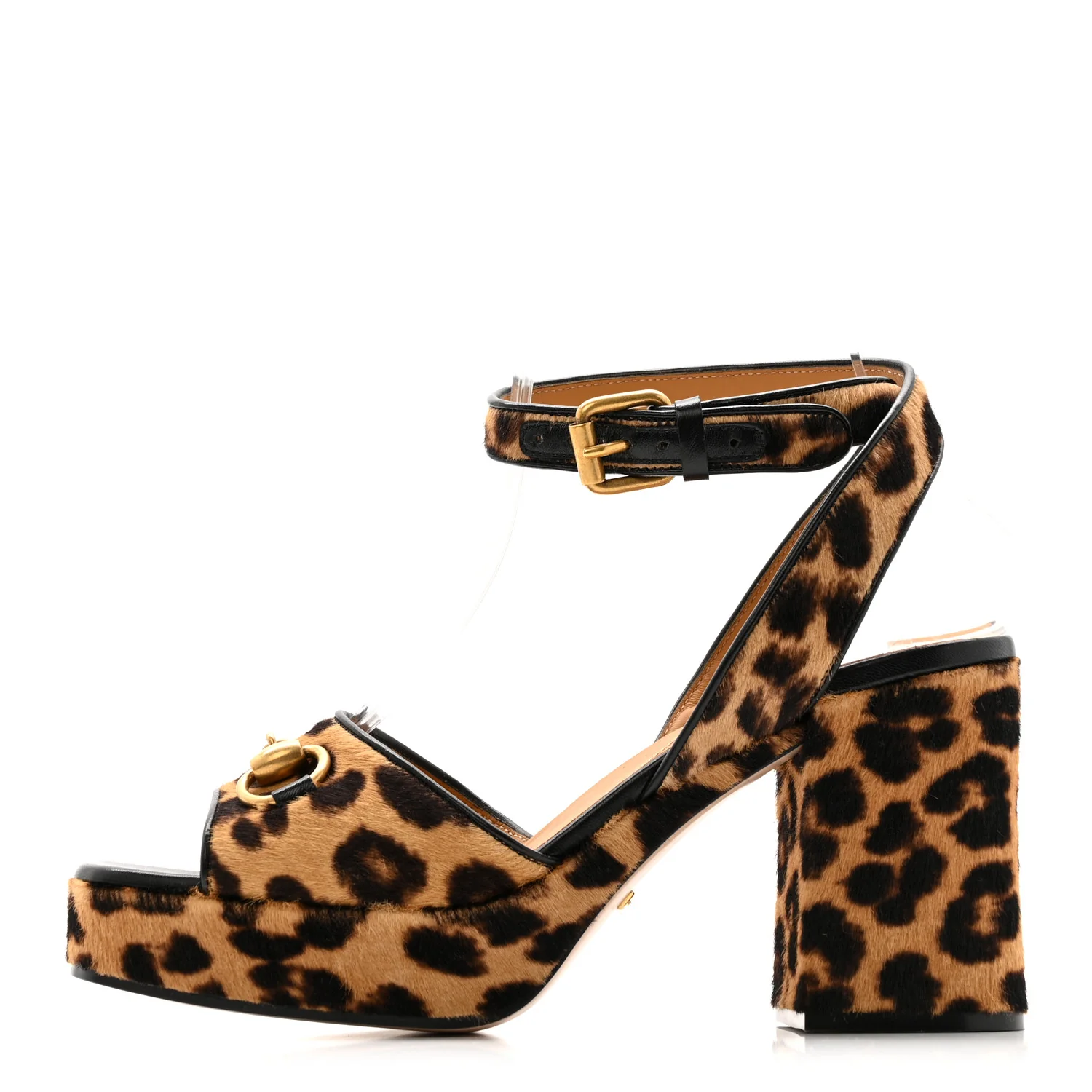 Calf Hair Leopard Print Horsebit 25/60mm Platform Sandals 36.5 Hazelnut Black