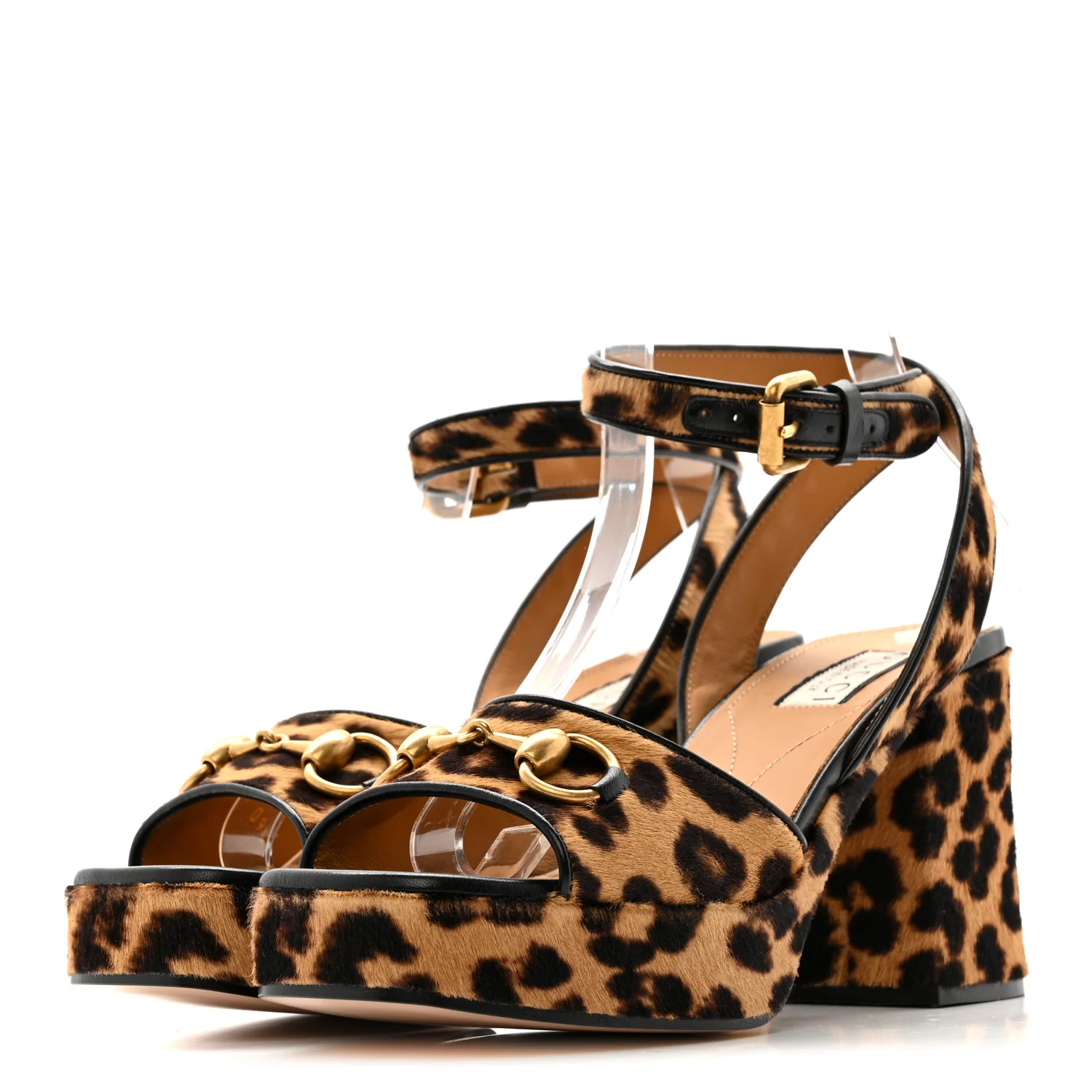 Calf Hair Leopard Print Horsebit 25/60mm Platform Sandals 36.5 Hazelnut Black - Image 8
