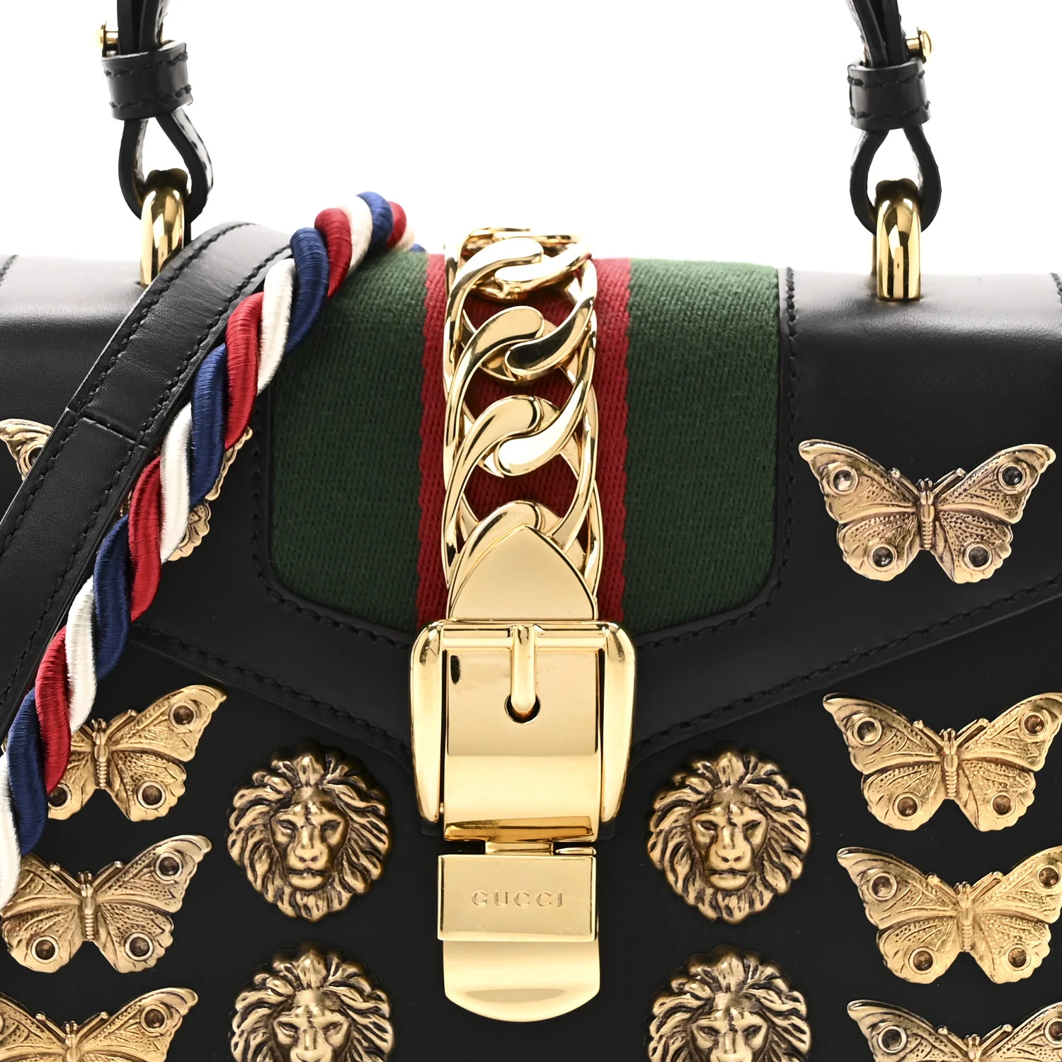 Calfskin Animal Studs Mini Sylvie Top Handle Bag Black - Image 8