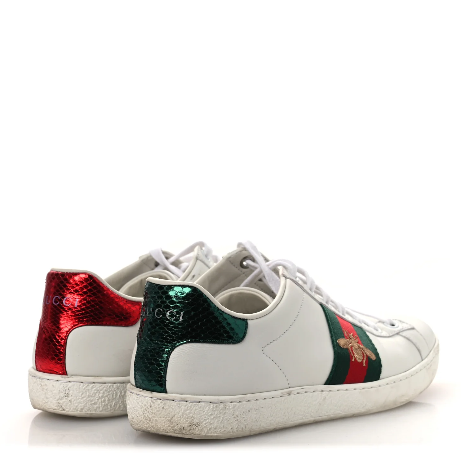 Calfskin Ayers Bee Embroidered Womens Ace Sneakers 36 White Green - Image 5