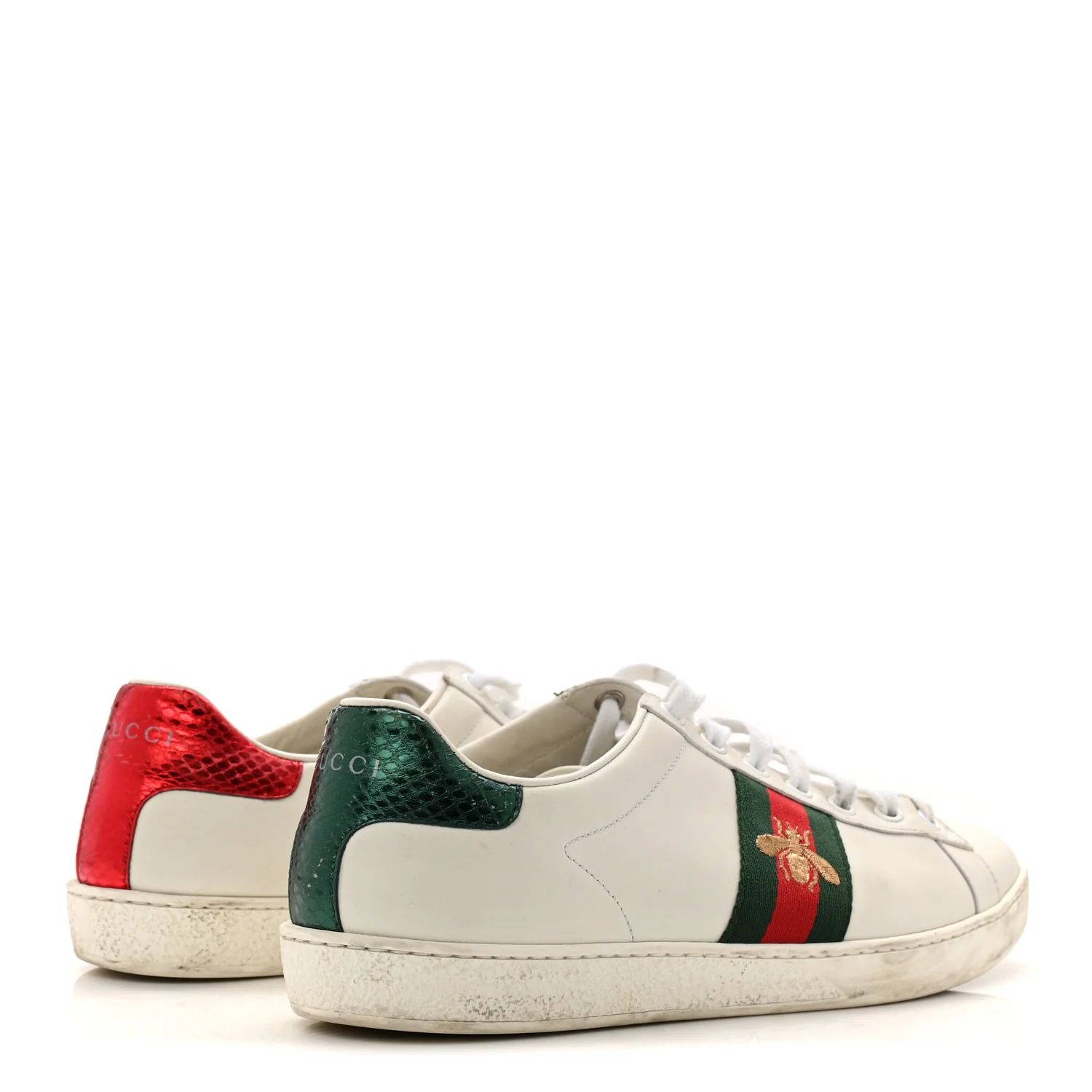 Calfskin Ayers Bee Embroidered Womens Ace Sneakers 39.5 White Green - Image 9