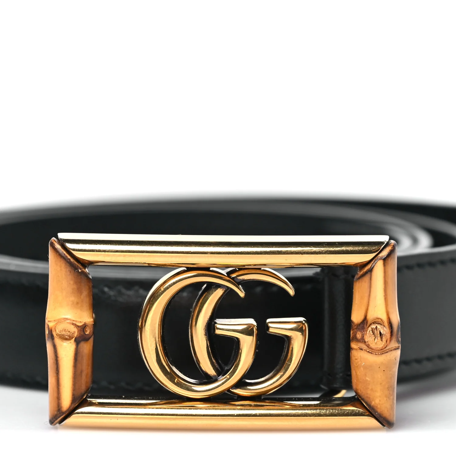 Calfskin Bamboo Double GG Buckle 20mm Belt 90 36 Black - Image 2