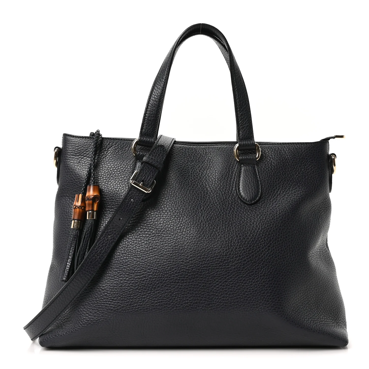Calfskin Bamboo Tassel Top Handle Tote Blue