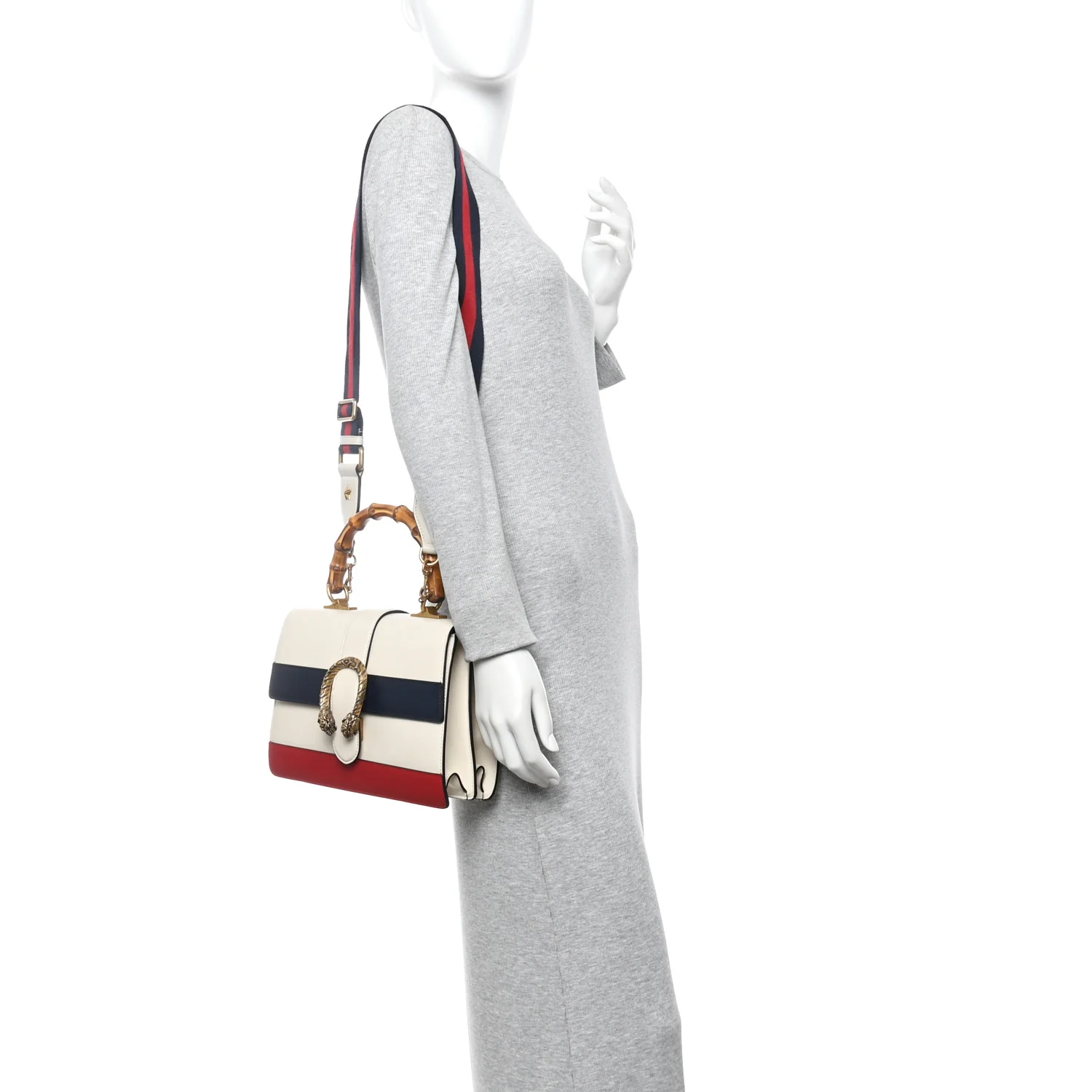 Calfskin Bamboo Web Medium Dionysus Top Handle Bag White Blue Hibiscus Red - Image 2