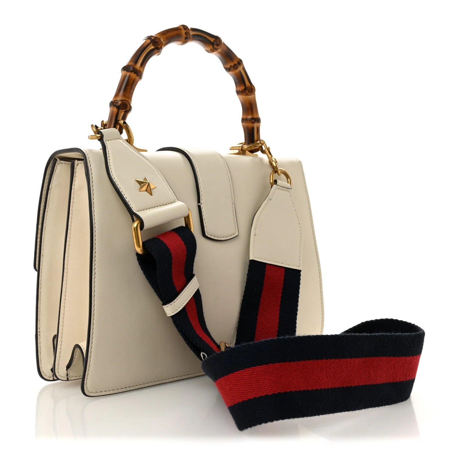 Calfskin Bamboo Web Medium Dionysus Top Handle Bag White Blue Hibiscus Red - Image 3