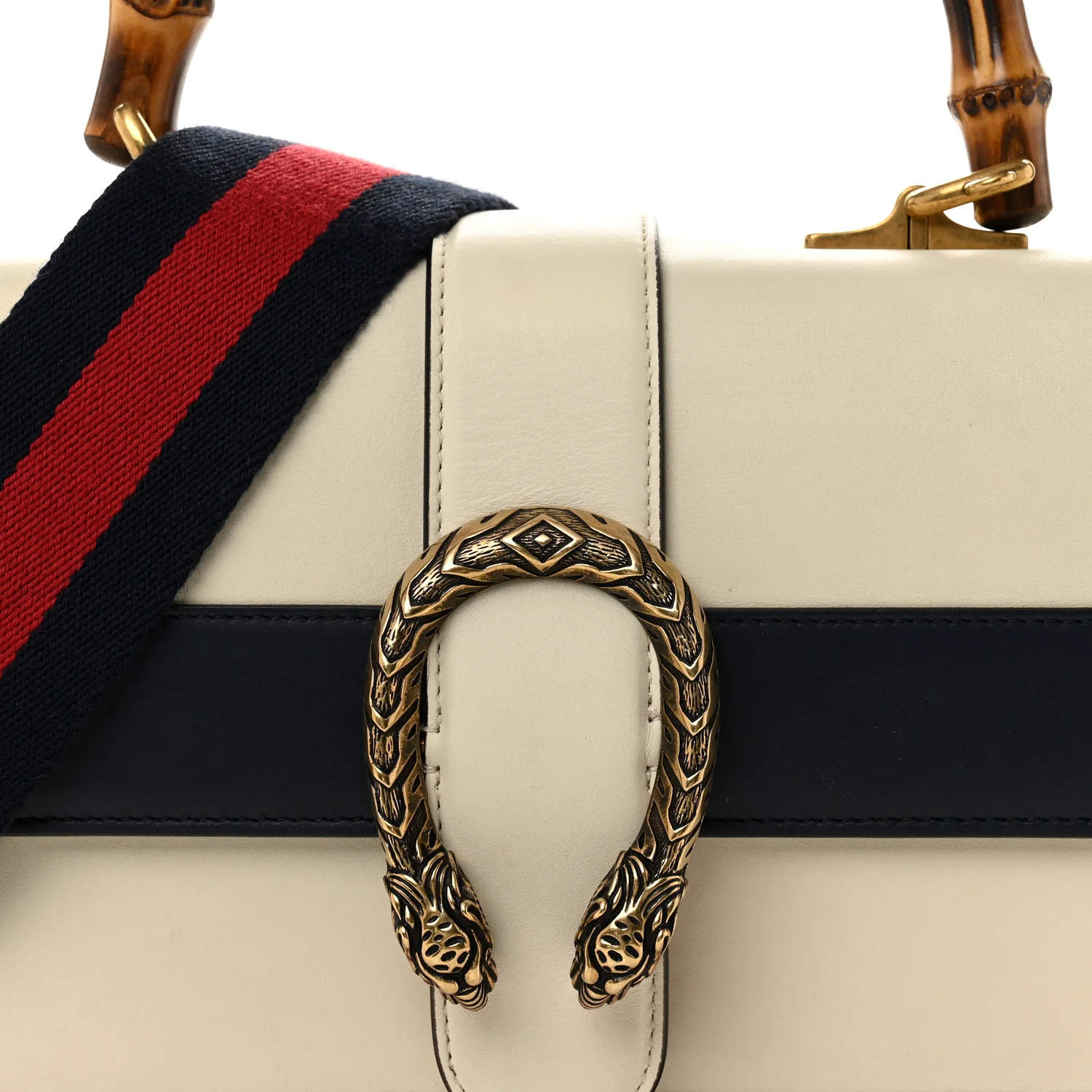 Calfskin Bamboo Web Medium Dionysus Top Handle Bag White Blue Hibiscus Red - Image 8