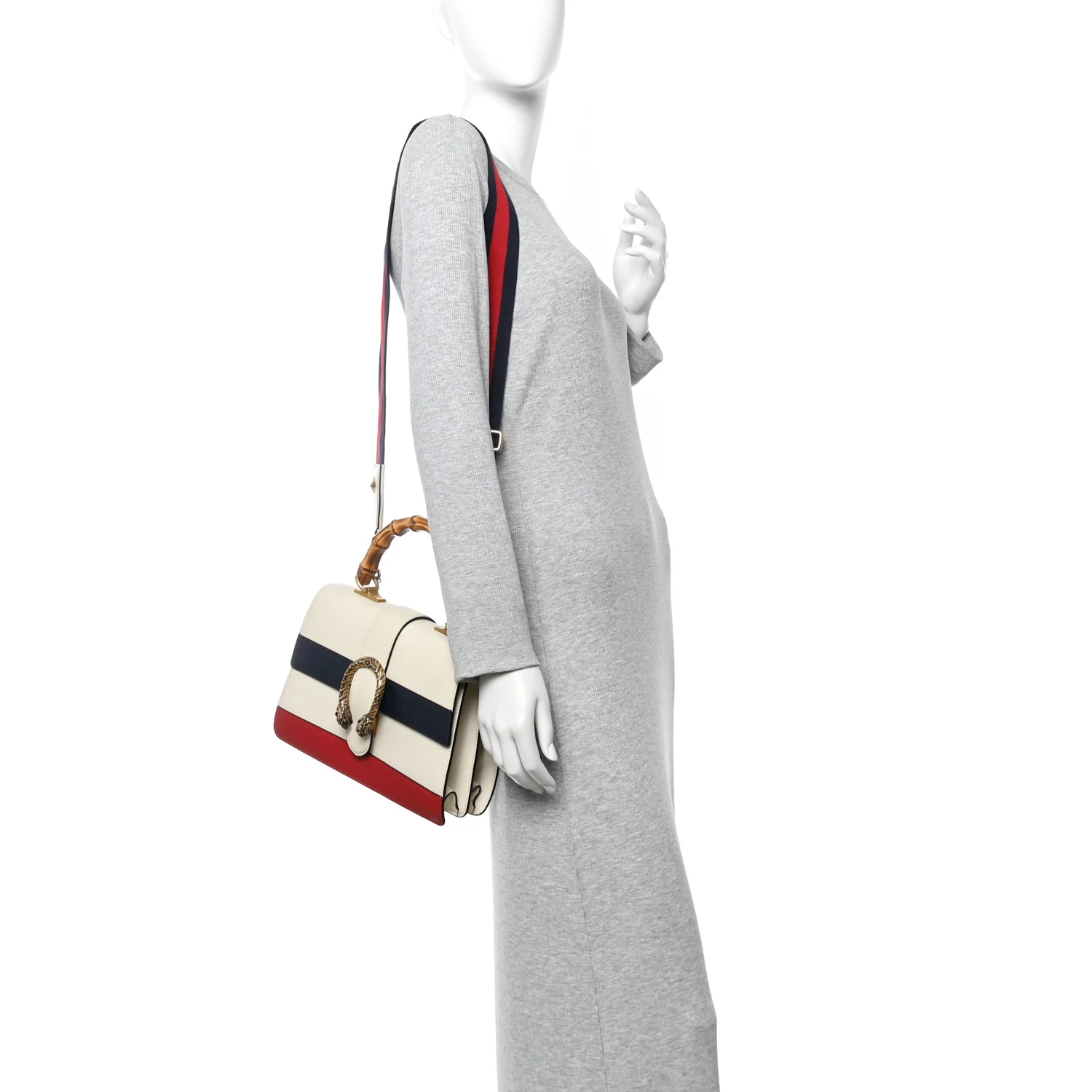 Calfskin Bamboo Web Medium Dionysus Top Handle Bag White Blue Hibiscus Red - Image 2