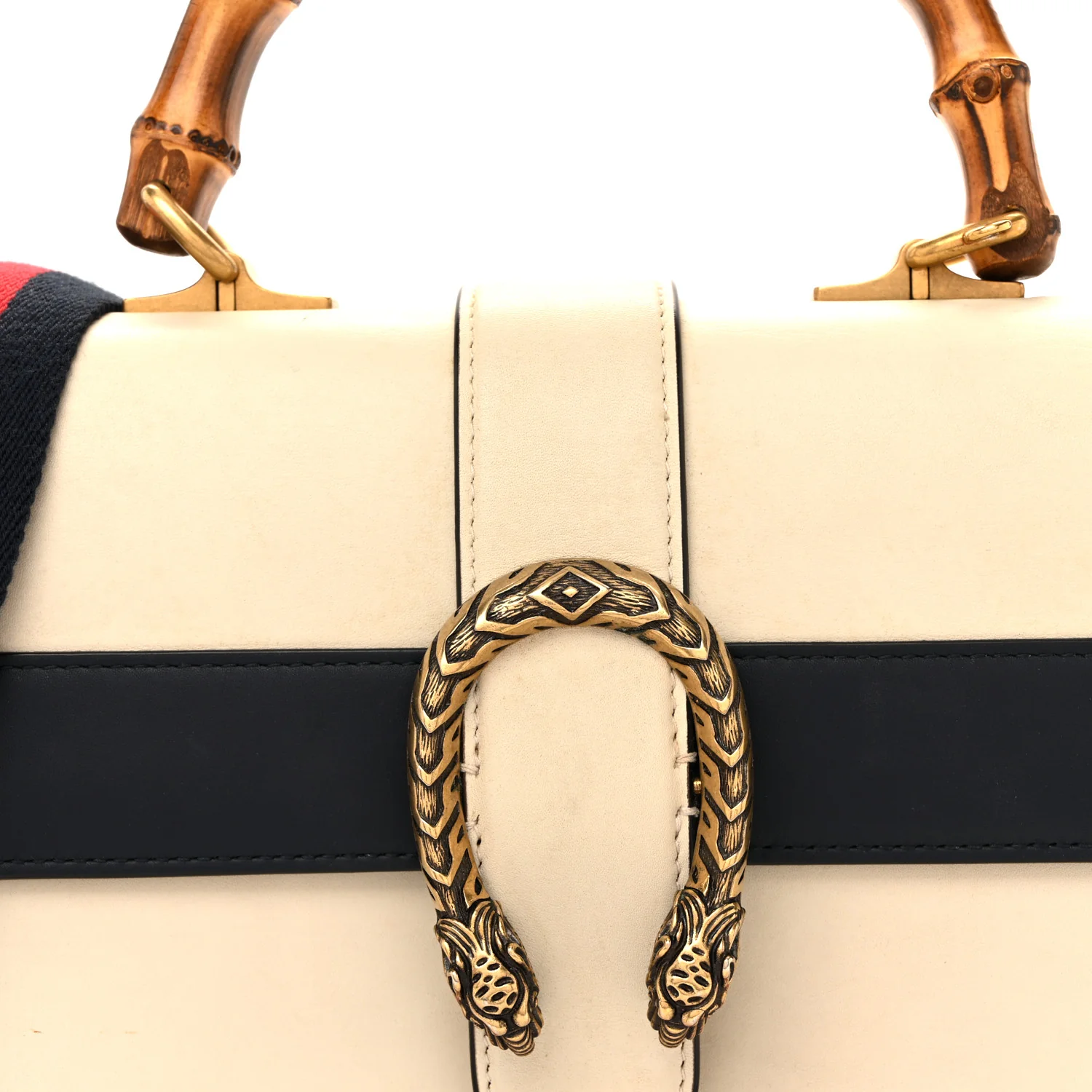 Calfskin Bamboo Web Medium Dionysus Top Handle Bag White Blue Hibiscus Red - Image 8