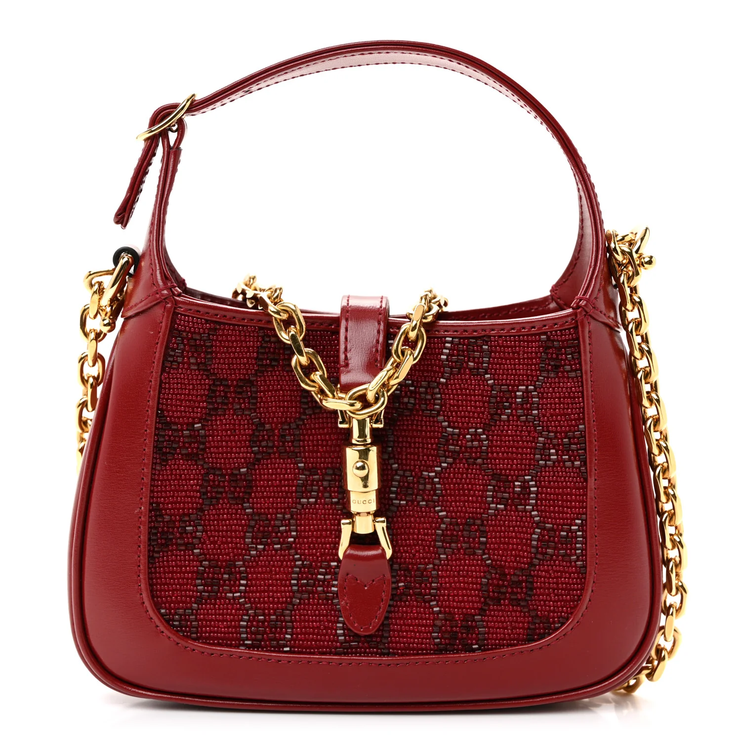Calfskin Beaded Embroidery GG Monogram Mini Jackie 1961 Cherry Red