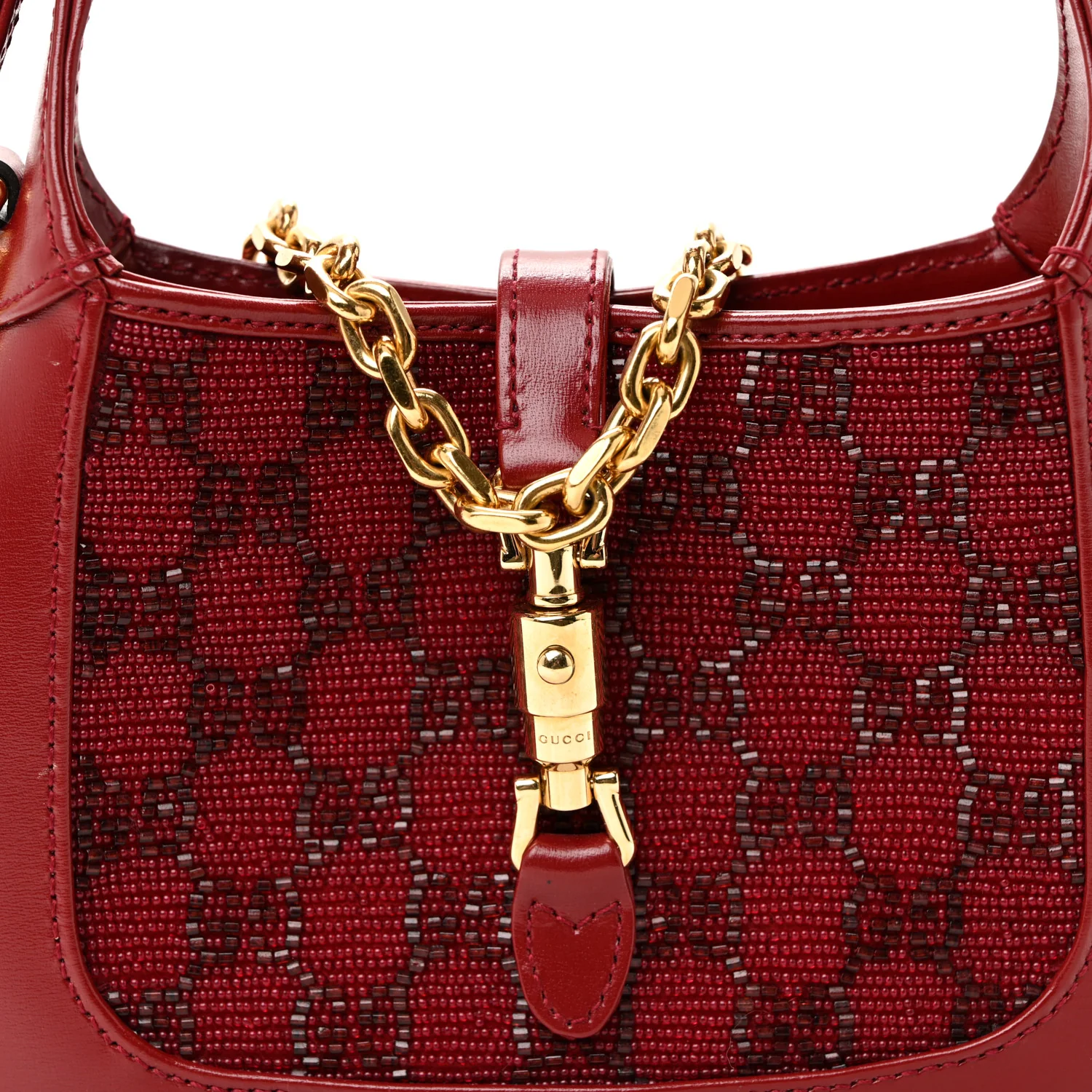 Calfskin Beaded Embroidery GG Monogram Mini Jackie 1961 Cherry Red - Image 8