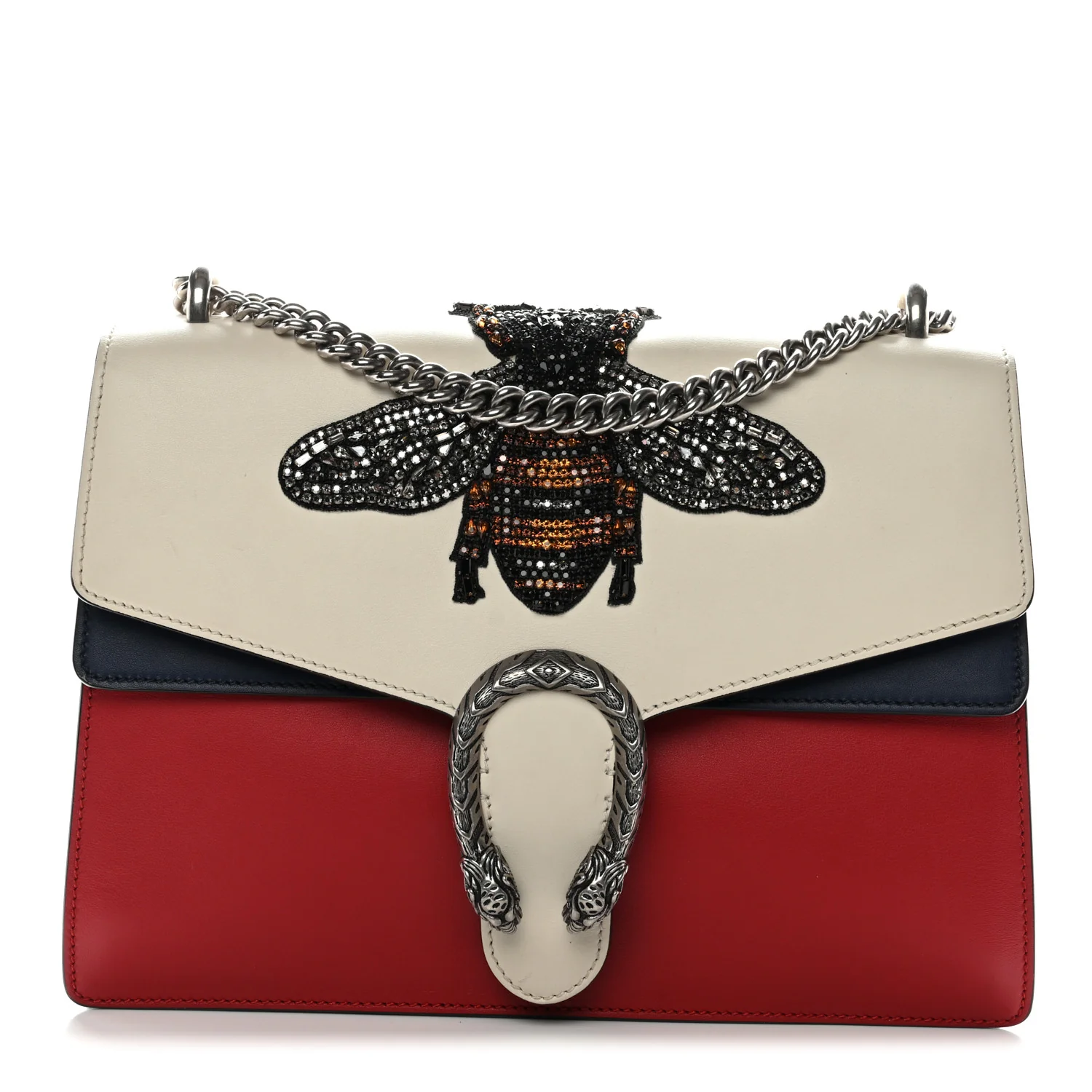 Calfskin Bee Embroidered Medium Dionysus Shoulder Bag White Blue Hibiscus Red