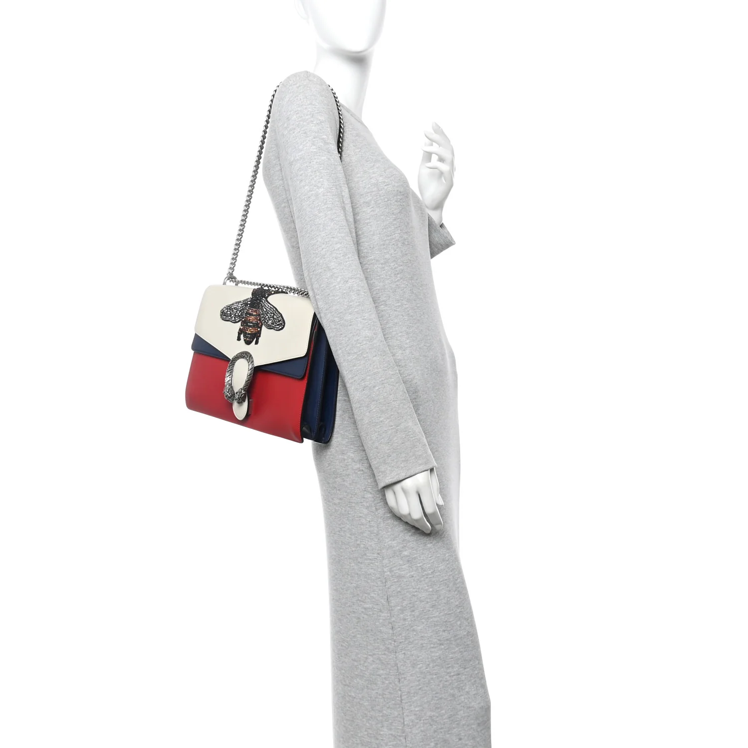 Calfskin Bee Embroidered Medium Dionysus Shoulder Bag White Blue Hibiscus Red - Image 2
