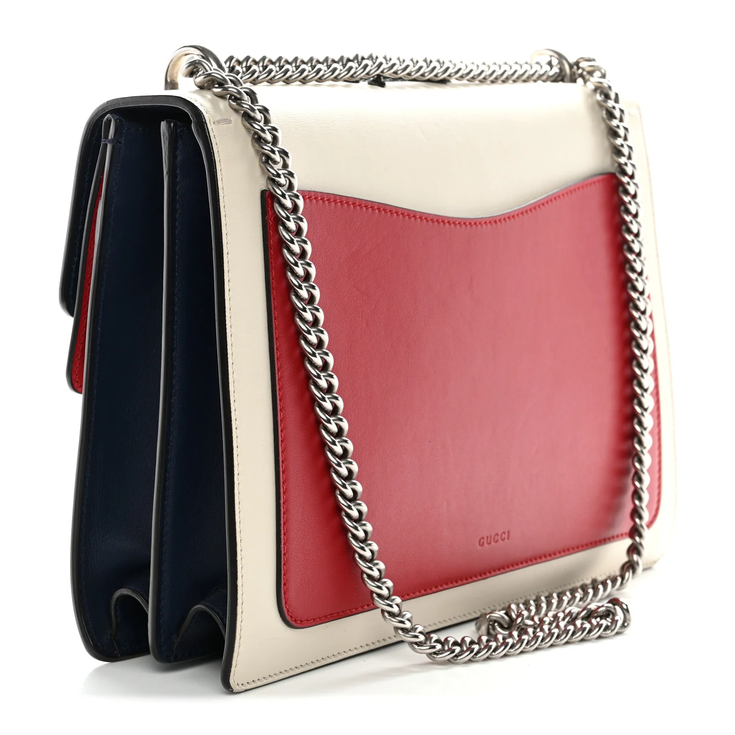 Calfskin Bee Embroidered Medium Dionysus Shoulder Bag White Blue Hibiscus Red - Image 3