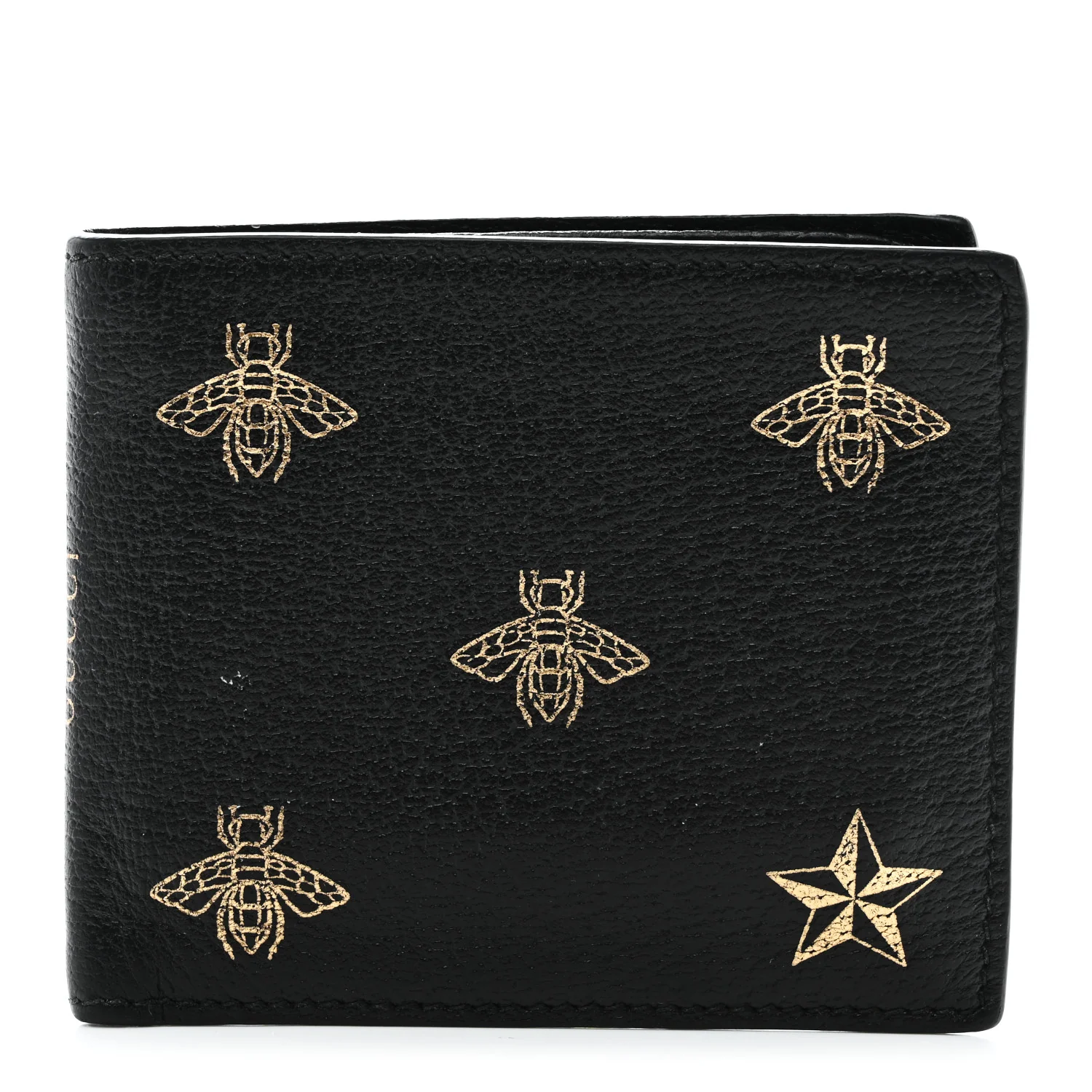 Calfskin Bee Star Bi-Fold Wallet Black