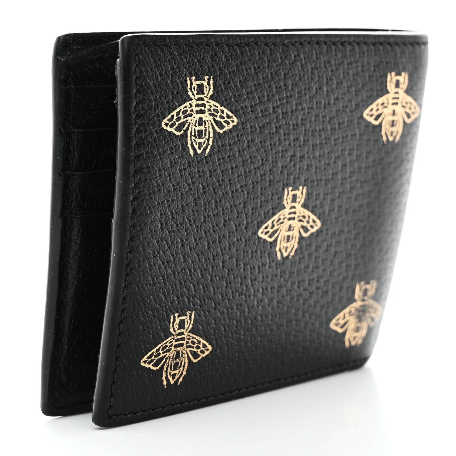 Calfskin Bee Star Bi-Fold Wallet Black - Image 3