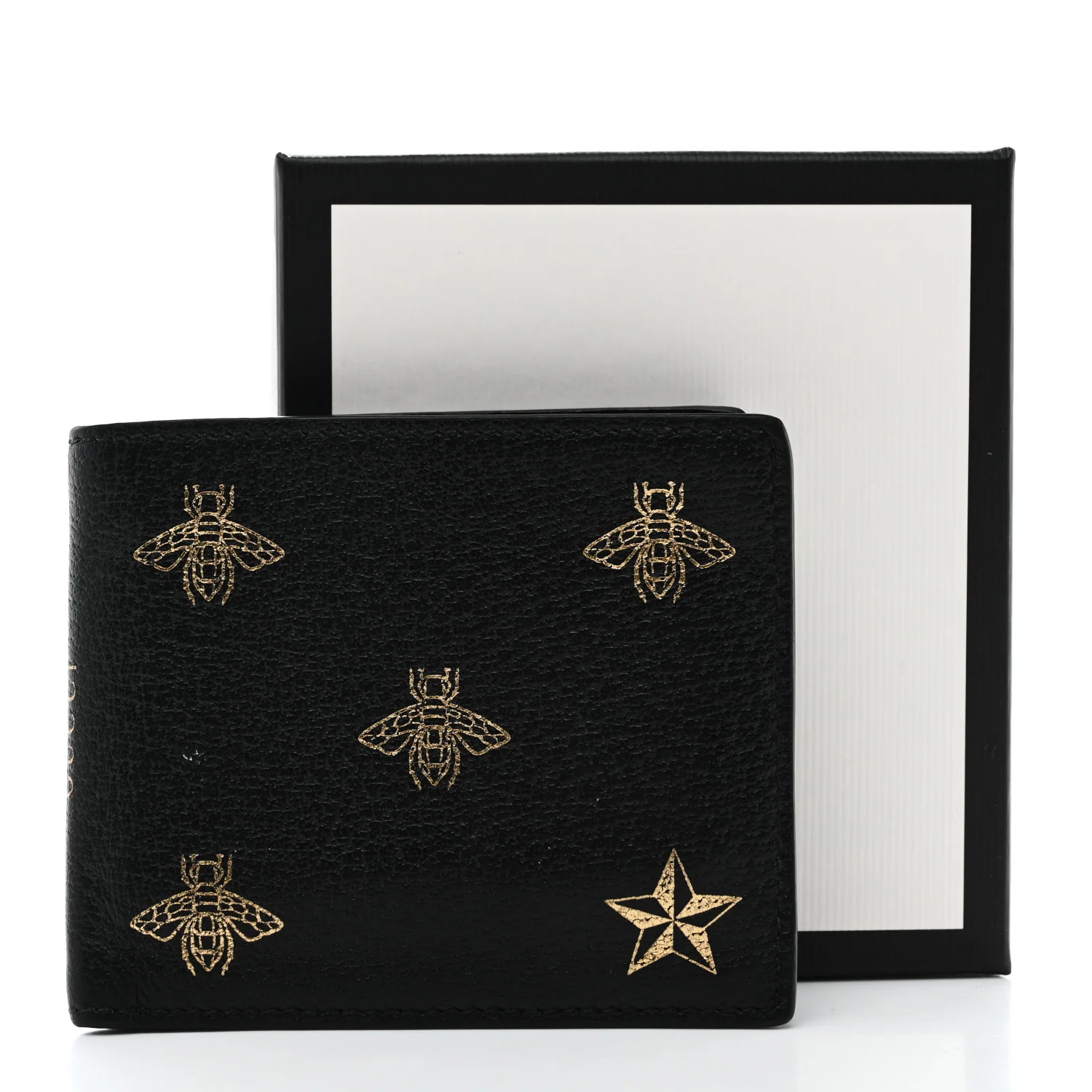 Calfskin Bee Star Bi-Fold Wallet Black - Image 7