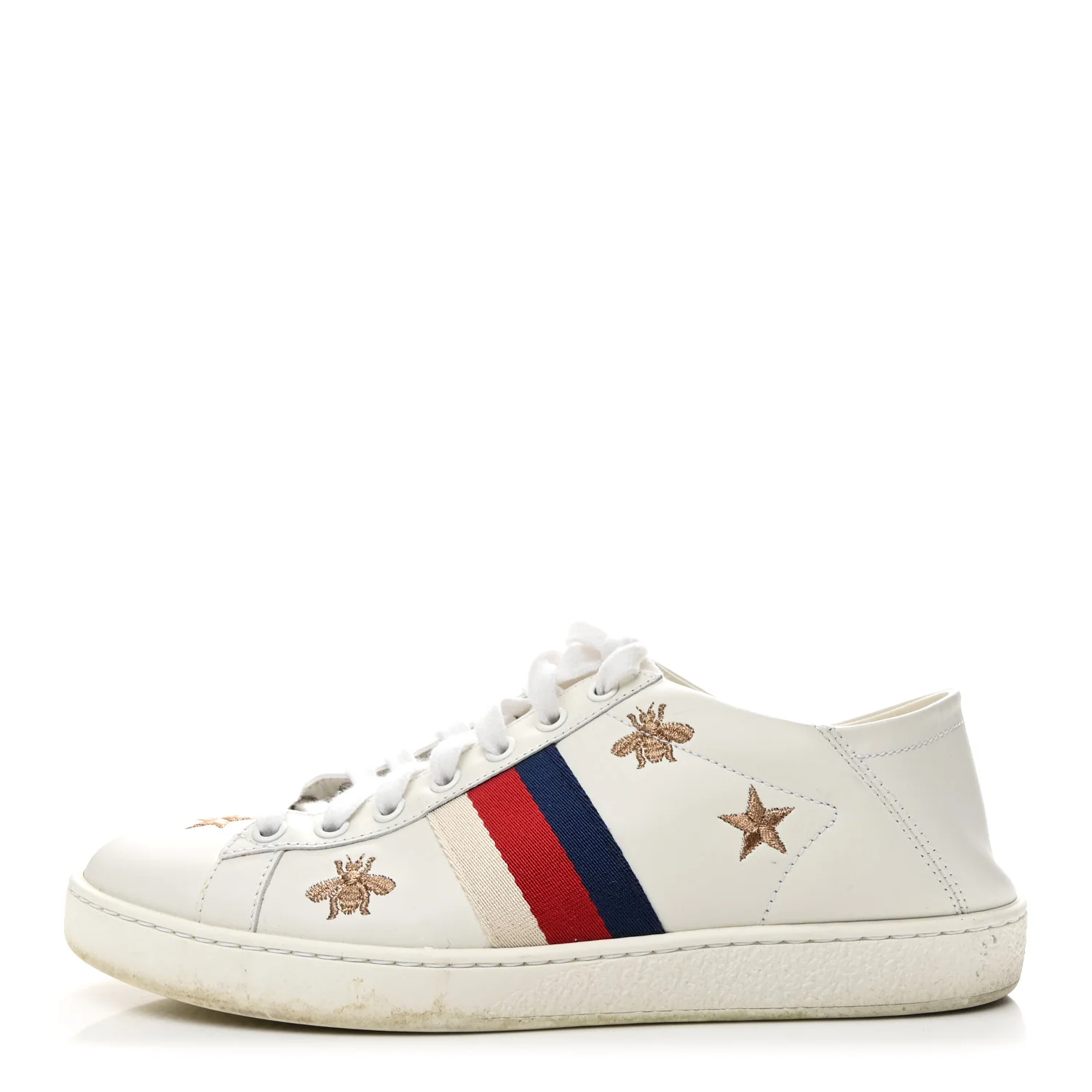 Calfskin Bee Star Embroidered Sylvie Web Ace Sneakers 37.5 White