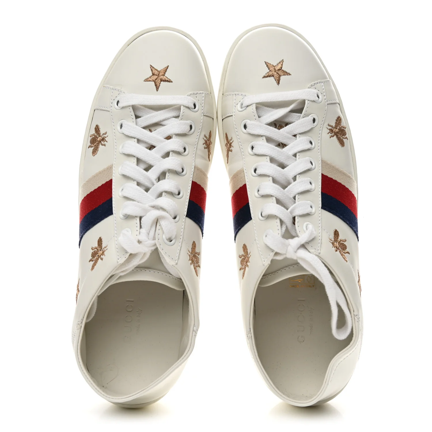 Calfskin Bee Star Embroidered Sylvie Web Ace Sneakers 37.5 White - Image 2