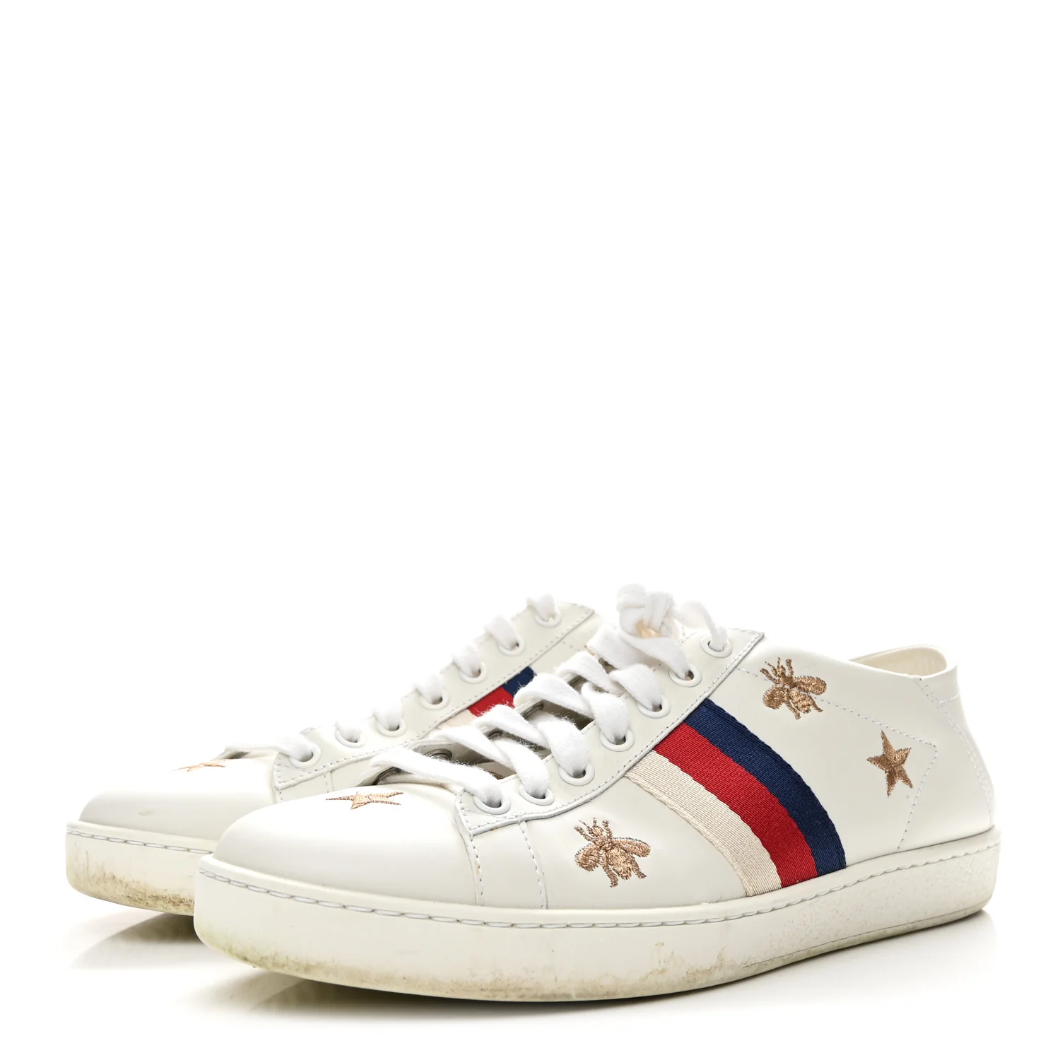 Calfskin Bee Star Embroidered Sylvie Web Ace Sneakers 37.5 White - Image 4