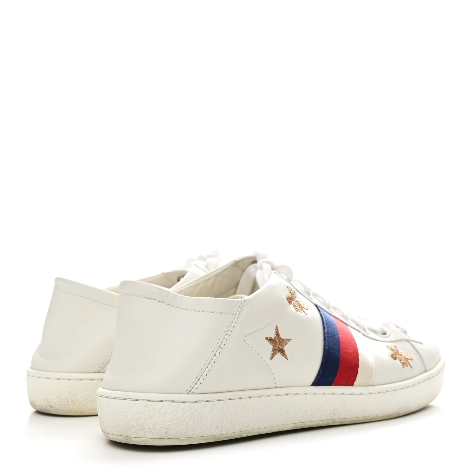 Calfskin Bee Star Embroidered Sylvie Web Ace Sneakers 37.5 White - Image 5