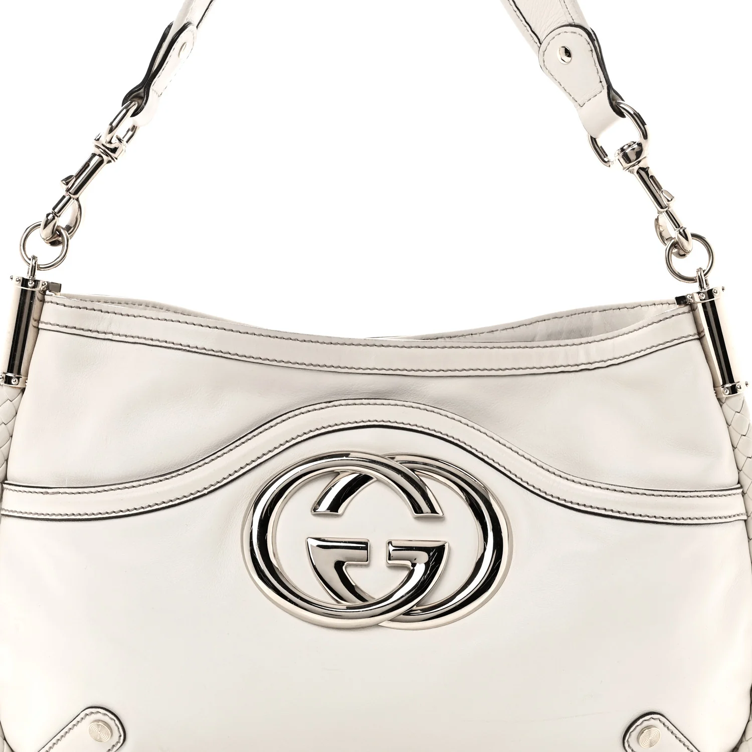Calfskin Britt Medium Shoulder Bag White - Image 8