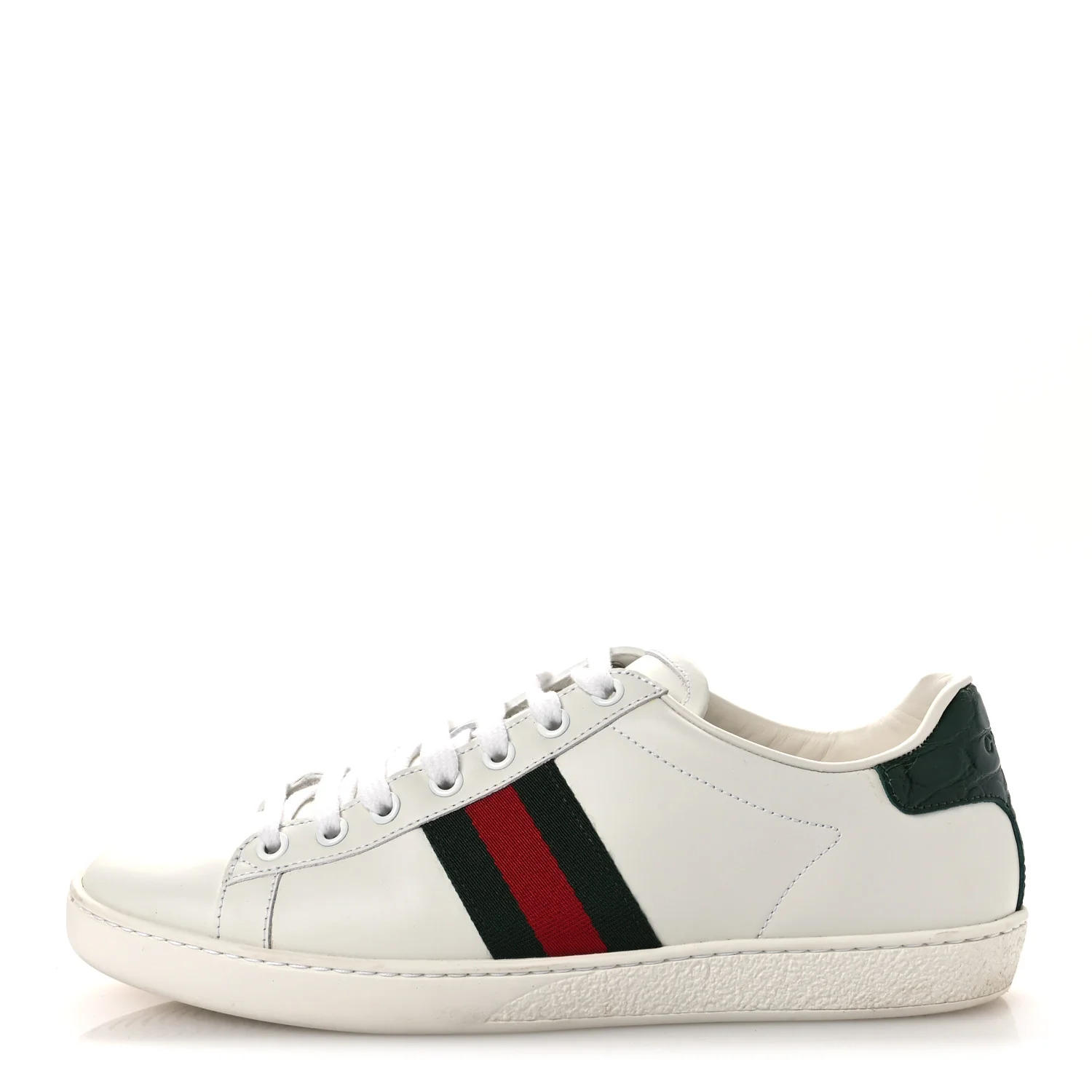 Calfskin Crocodile Web Womens Ace Sneakers 39 White Green