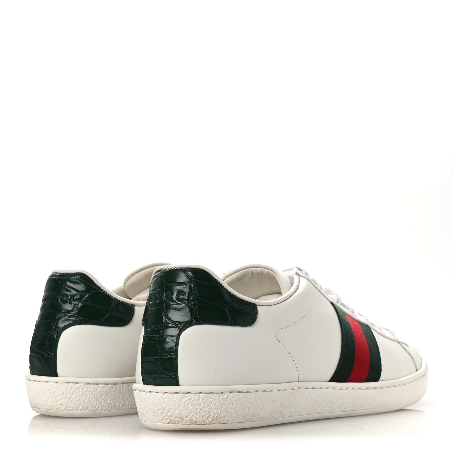 Calfskin Crocodile Web Womens Ace Sneakers 39 White Green - Image 5