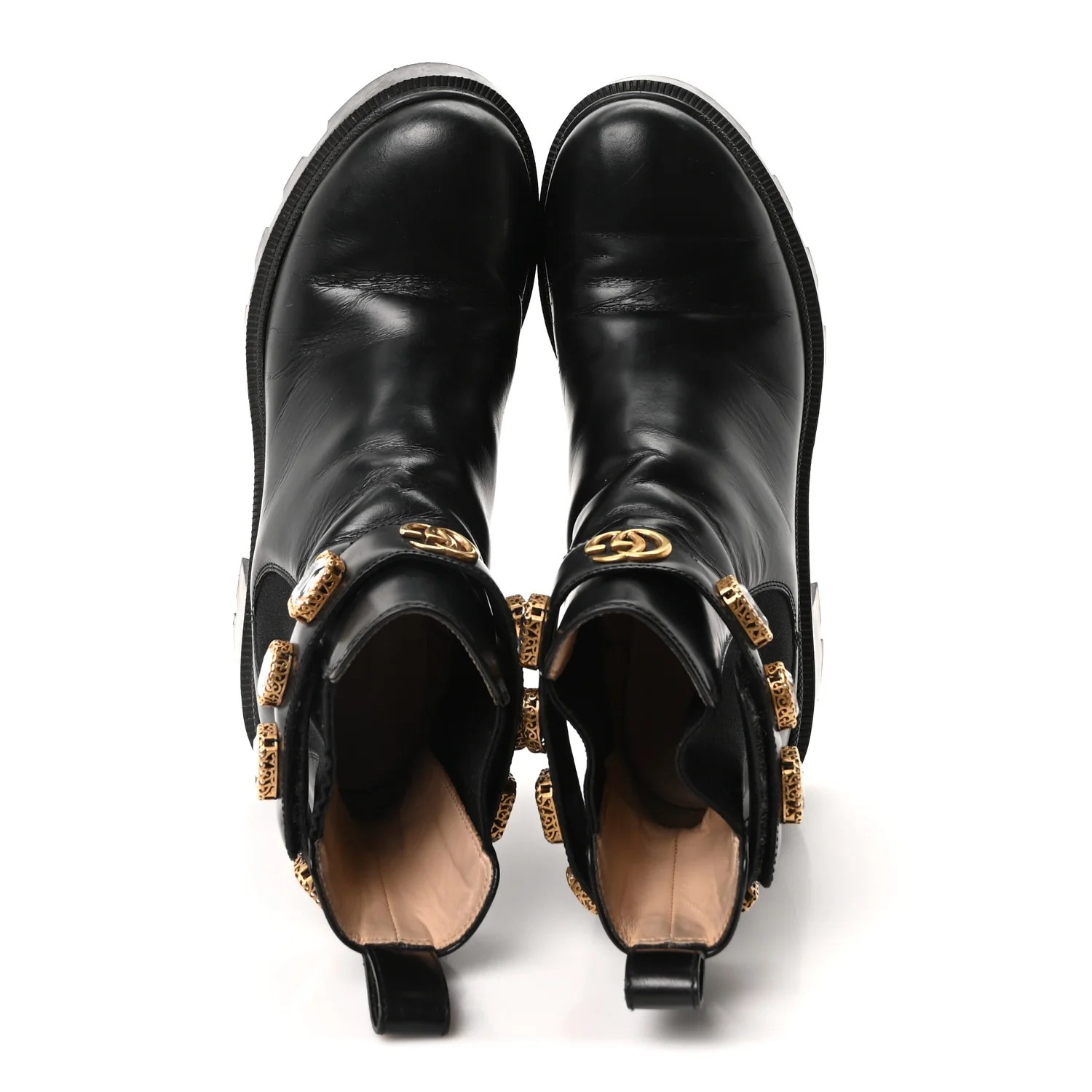 Calfskin Crystal GG Trip Chelsea Ankle Boots 38 Black - Image 4