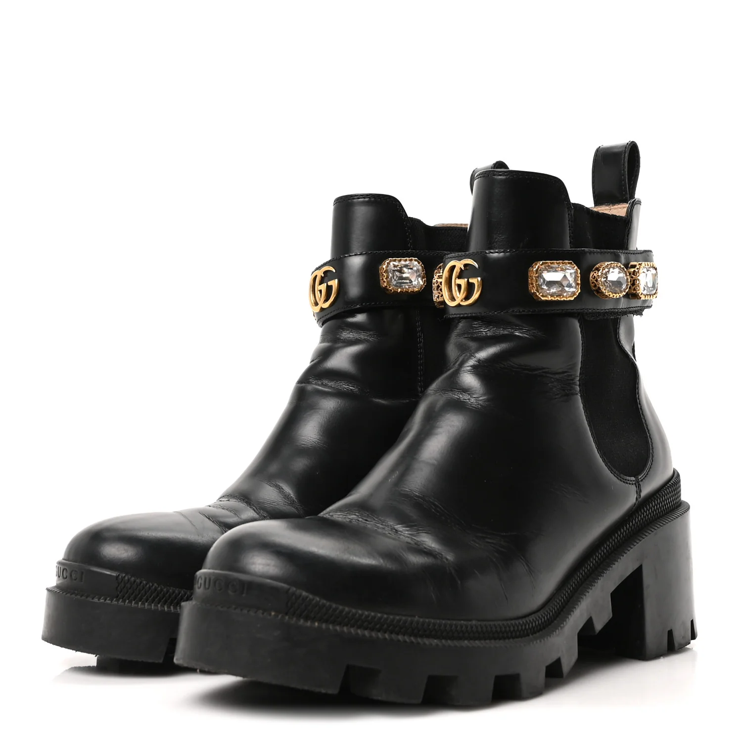 Calfskin Crystal GG Trip Chelsea Ankle Boots 38 Black - Image 8