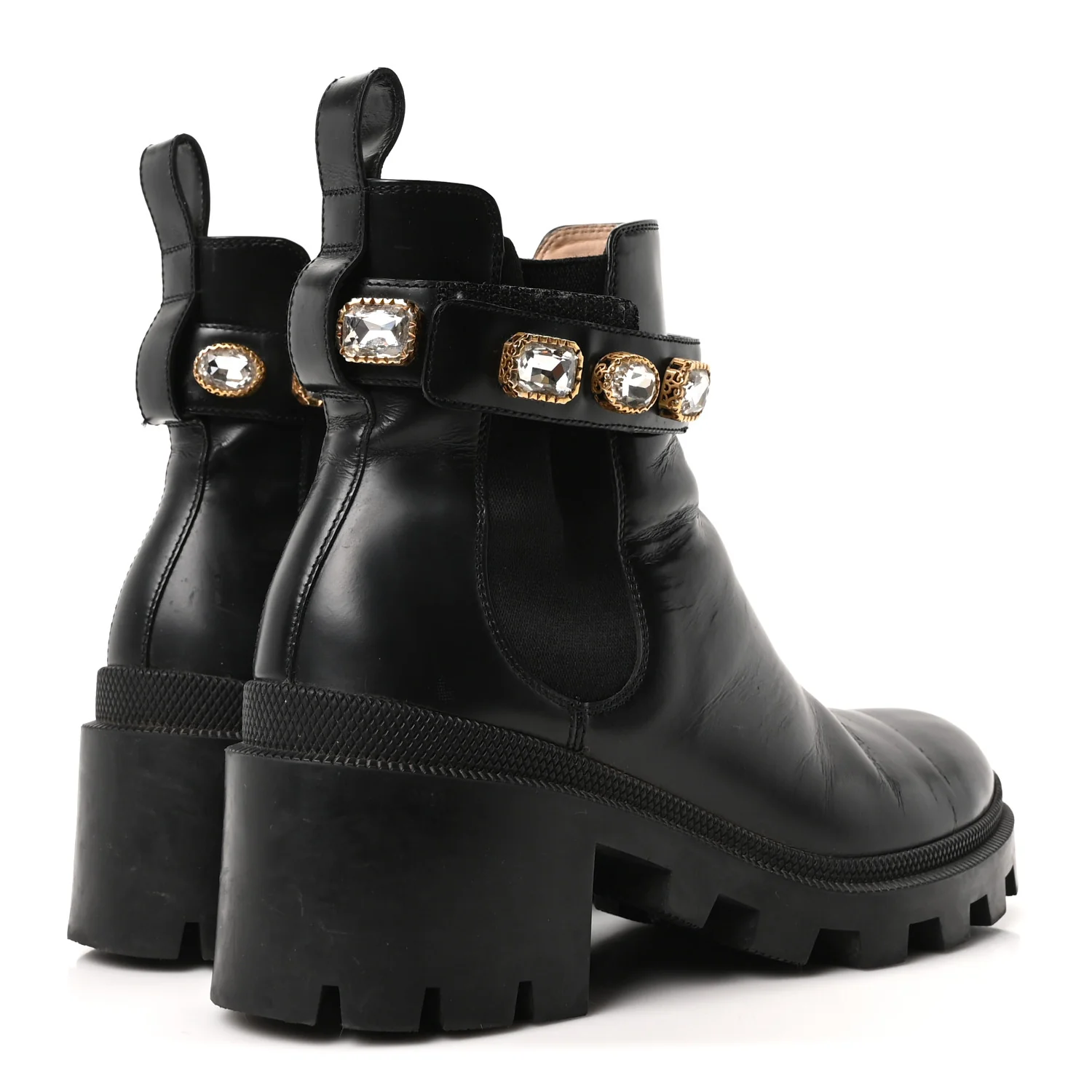 Calfskin Crystal GG Trip Chelsea Ankle Boots 38 Black - Image 9