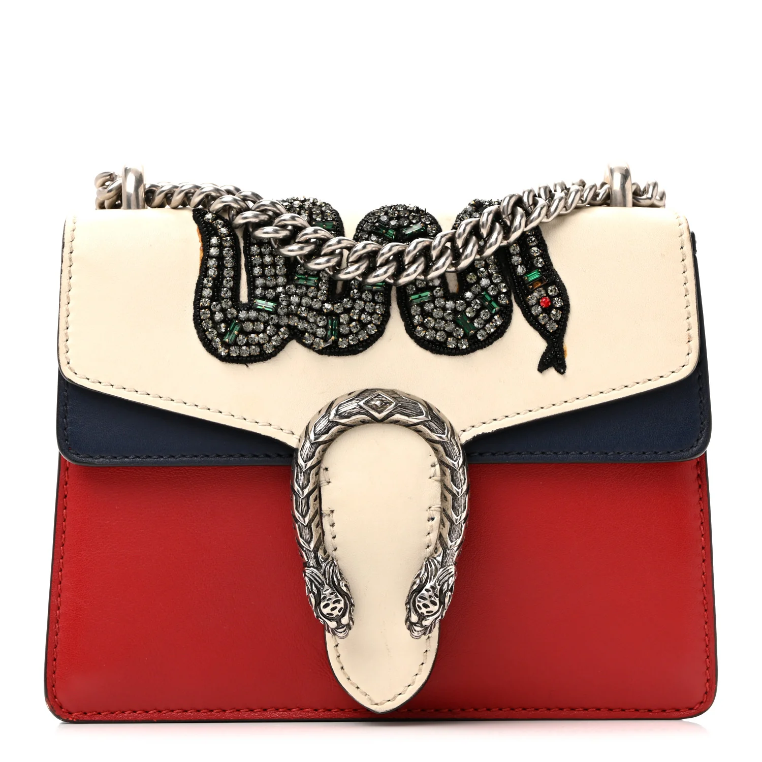 Calfskin Crystal Snake Embroidered Mini Dionysus Shoulder Bag Mystic White Hibiscus Red Blue Agata - Image 2