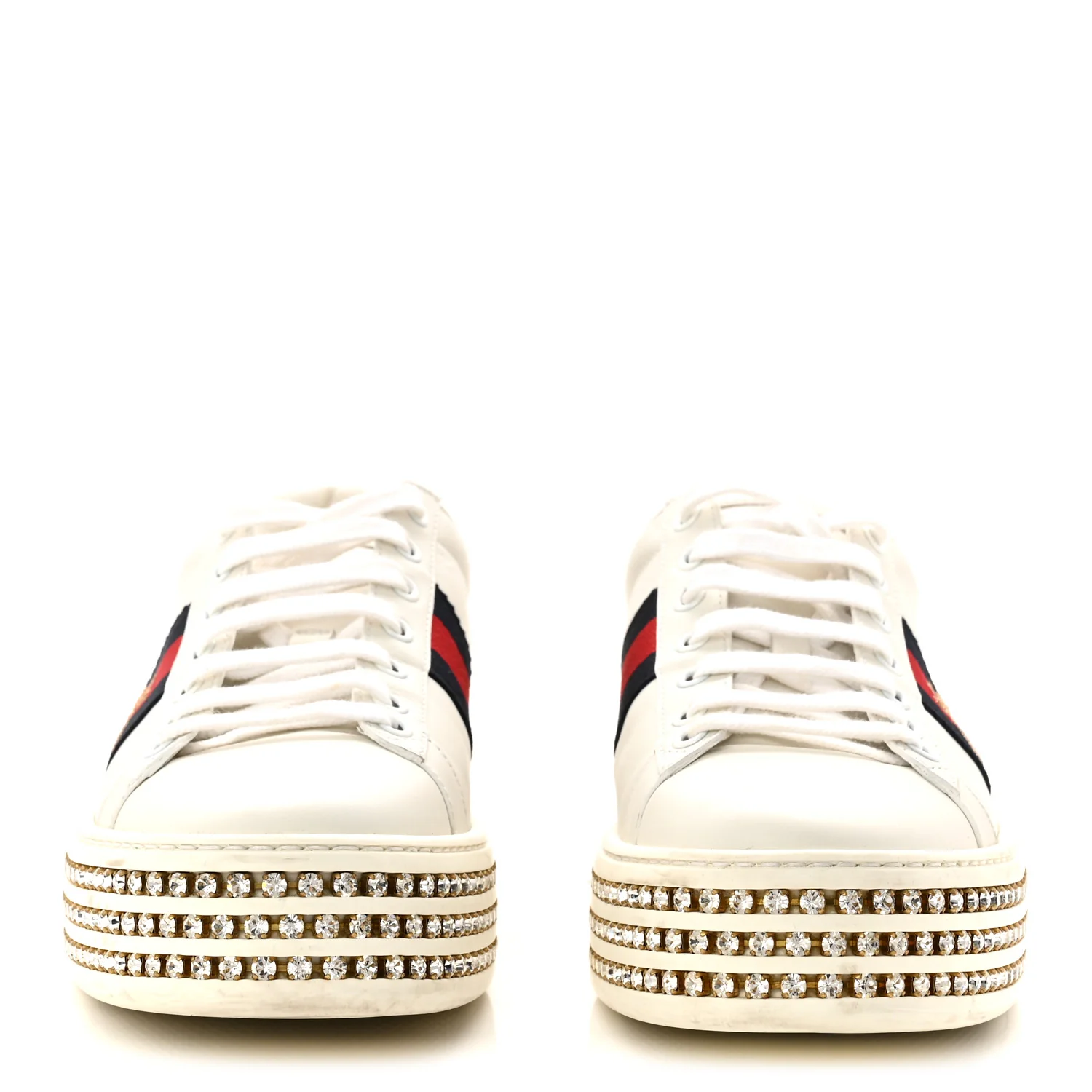 Calfskin Crystal Web Bee Embroidered Womens Ace Platform Sneakers 39 White - Image 3