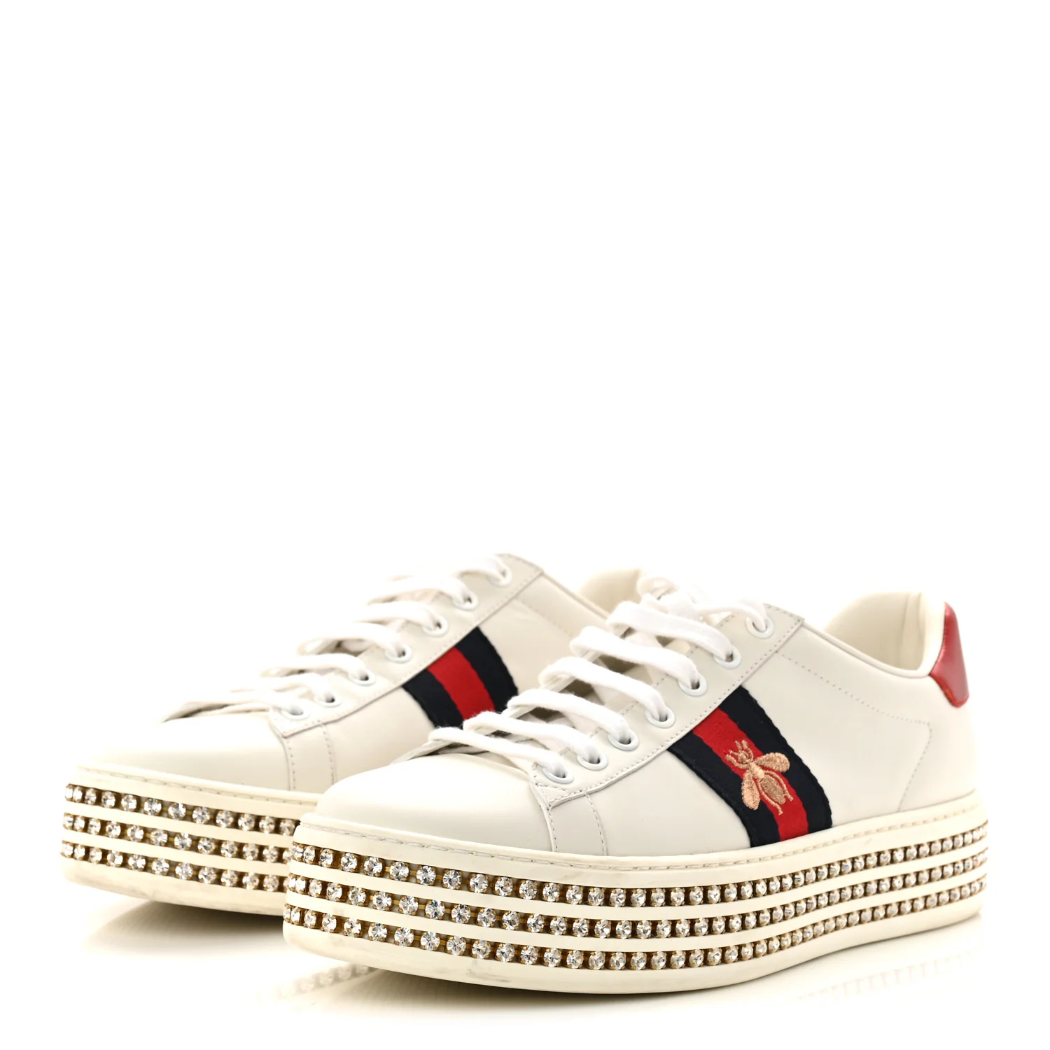 Calfskin Crystal Web Bee Embroidered Womens Ace Platform Sneakers 39 White - Image 4