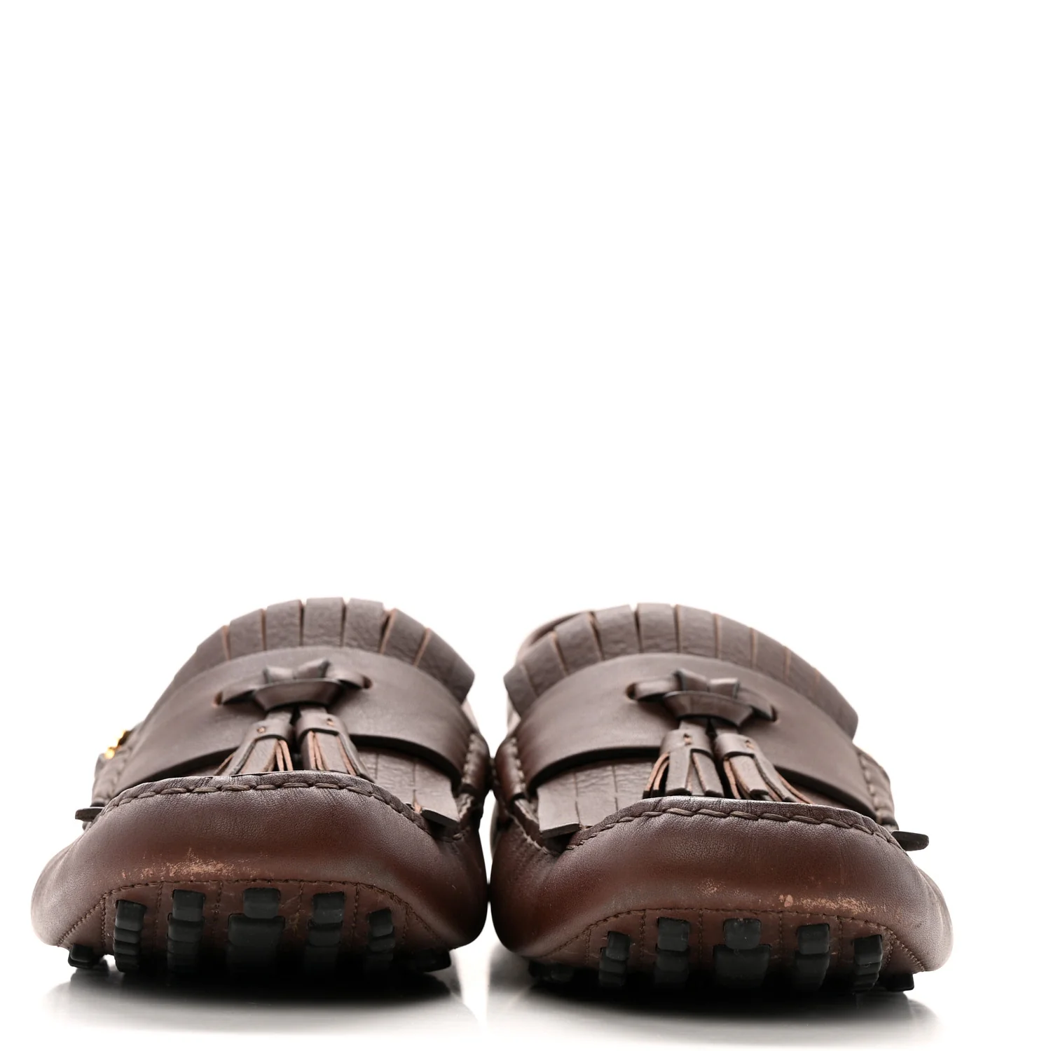 Calfskin Fringe Interlocking G Mens Driver Loafers 8 Brown - Image 3