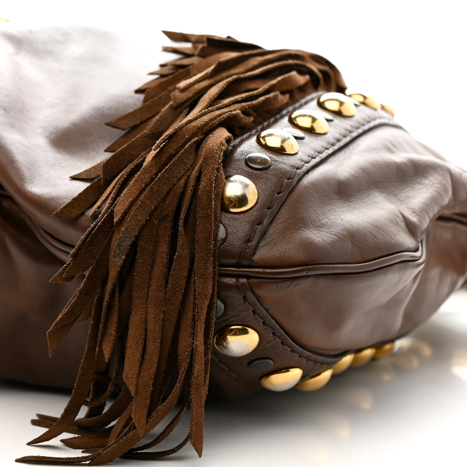Calfskin Fringe Medium Babouska Tote Brown - Image 10