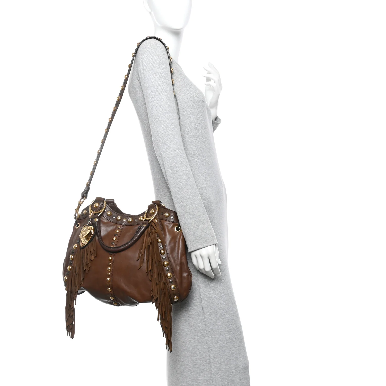 Calfskin Fringe Medium Babouska Tote Brown - Image 2
