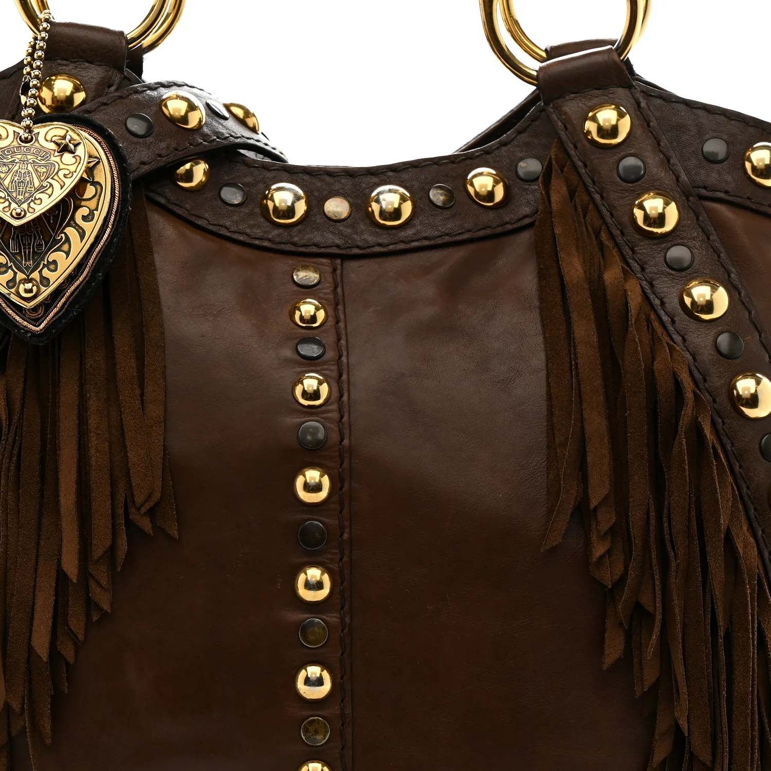 Calfskin Fringe Medium Babouska Tote Brown - Image 8