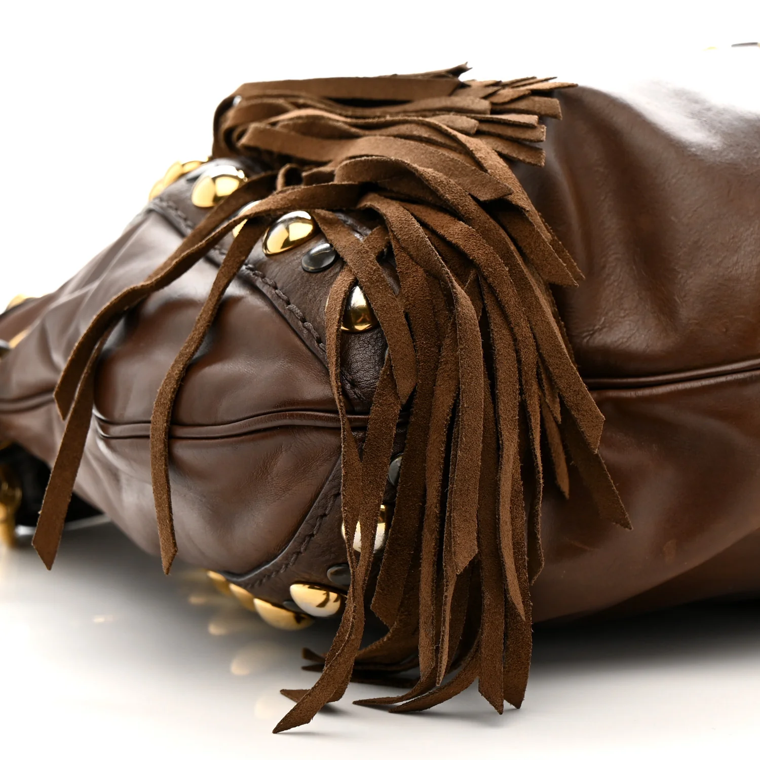 Calfskin Fringe Medium Babouska Tote Brown - Image 9