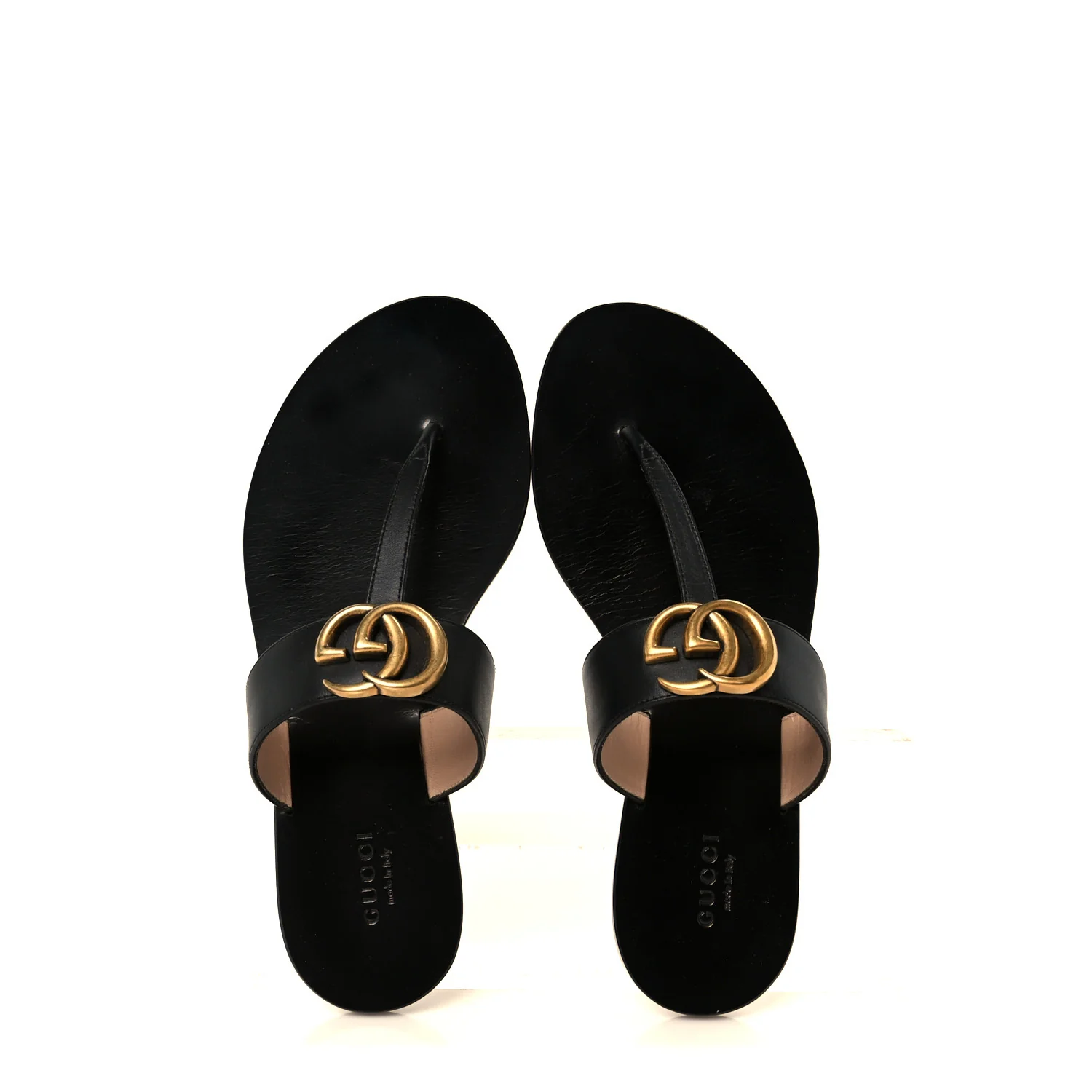 Calfskin GG Marmont Thong Sandals 36 Black - Image 2