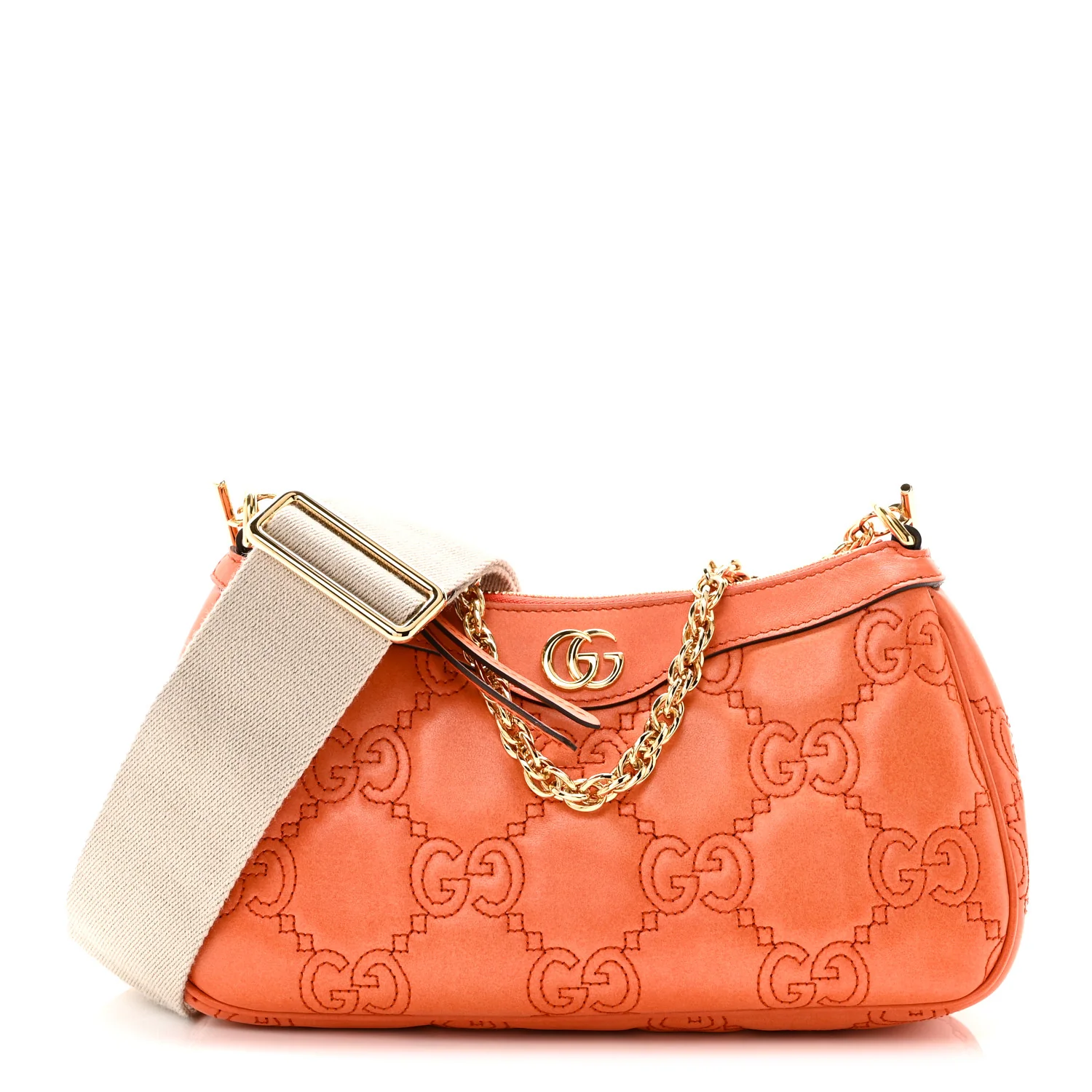 Calfskin GG Matelasse Chain Handbag Deep Orange Natural