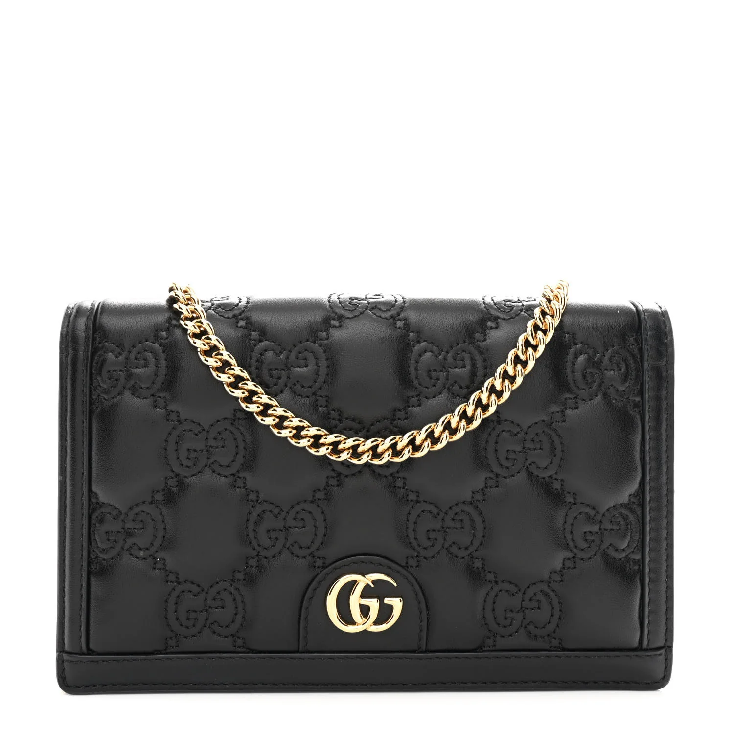 Calfskin GG Matelasse Chain Wallet Black