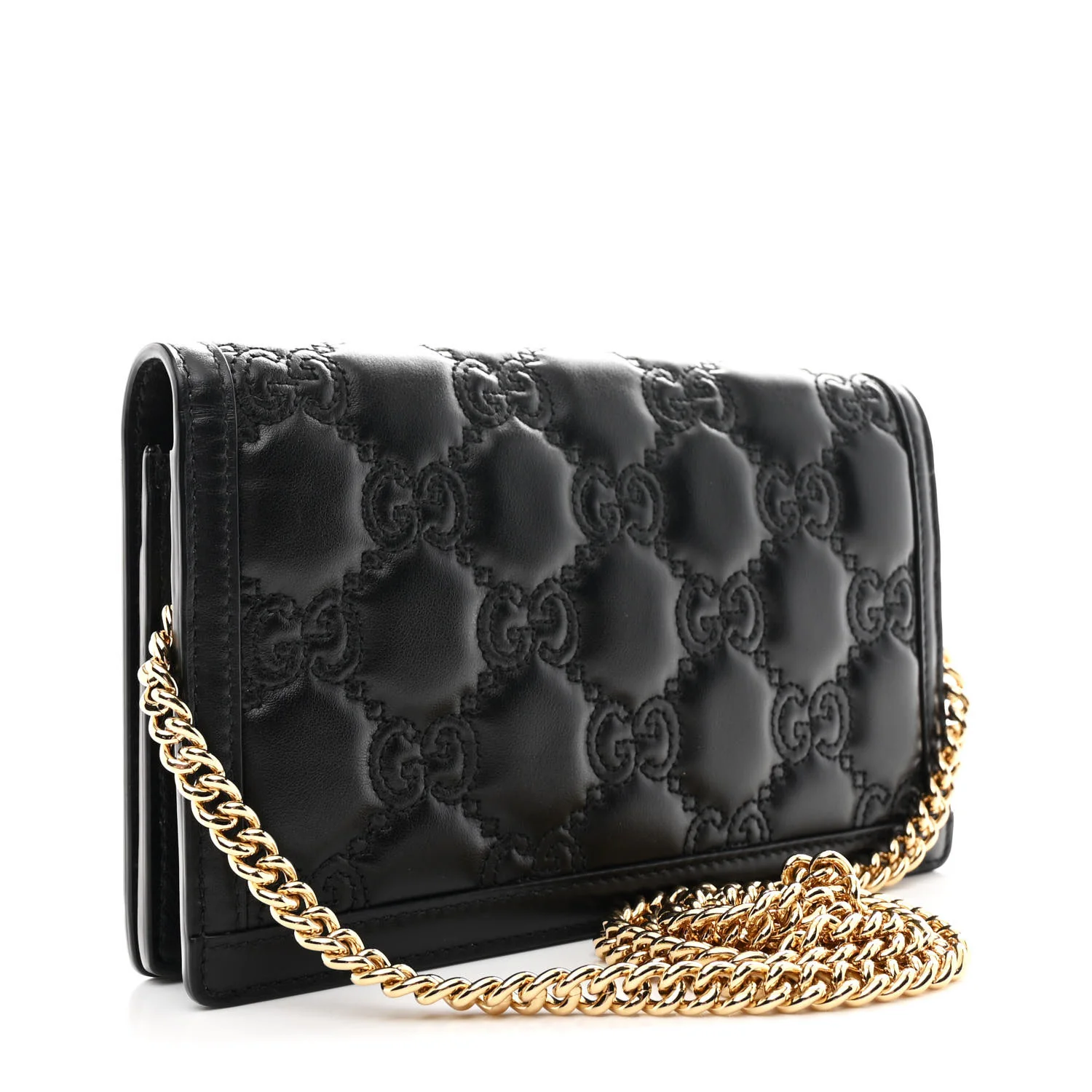 Calfskin GG Matelasse Chain Wallet Black - Image 3